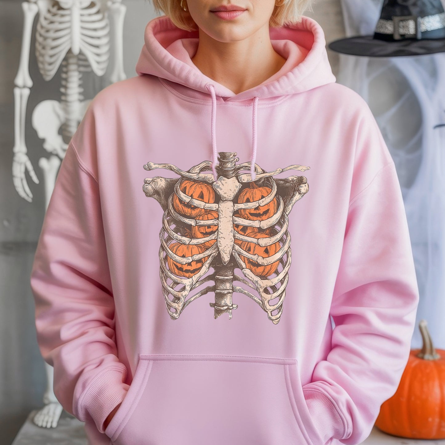 Pumpkin Ribcage Skeleton Halloween T-Shirt Jack-O-Lantern Anatomy Spooky Season Tee