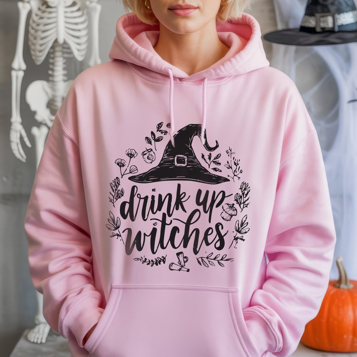 Drink Up Witches Halloween Party T-Shirt Witch Hat Botanical Spooky Season Drinking Tee
