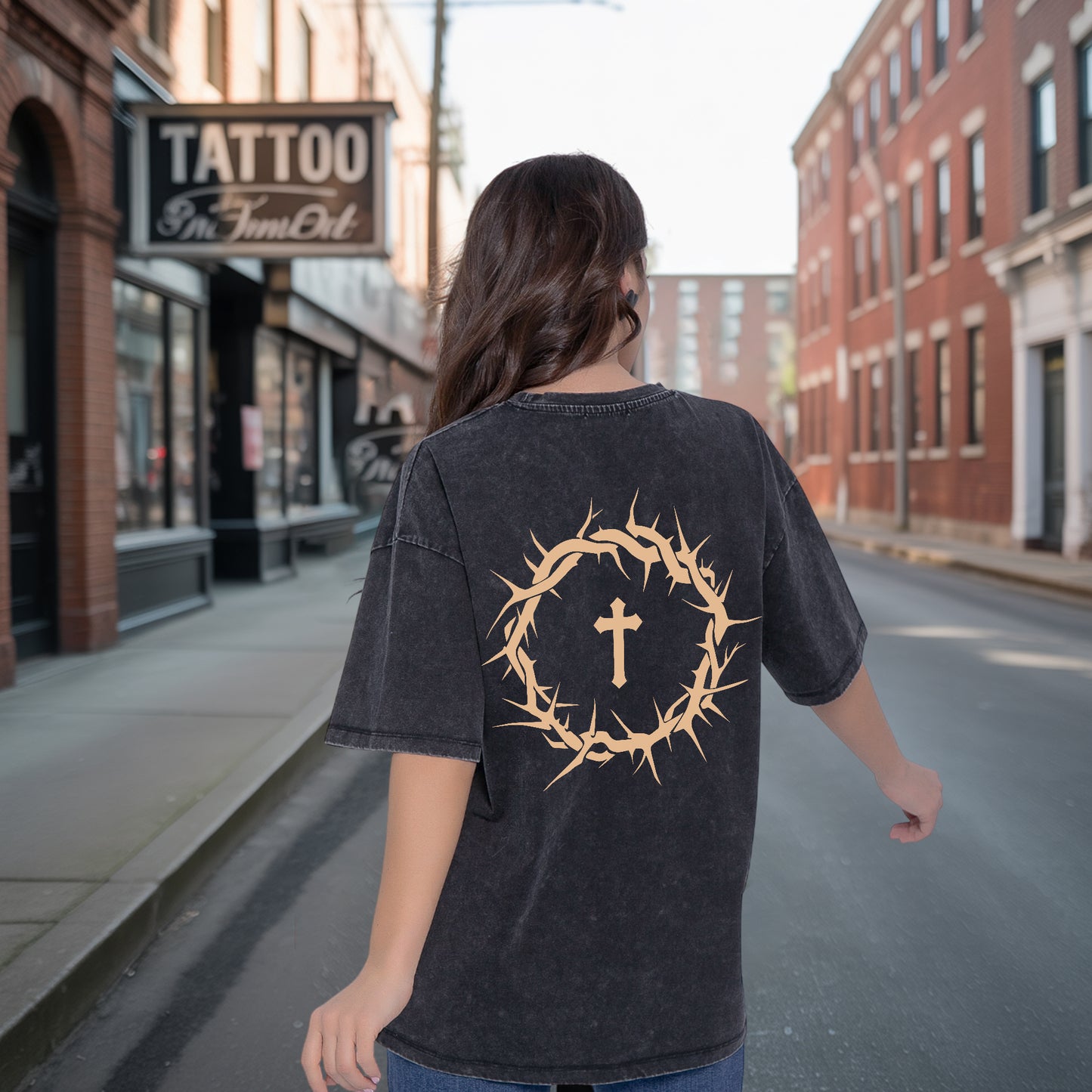 Faith Over Fear Two Sides Unisex Vintage Washed T-Shirt - Crown of Thorns Courage Declaration