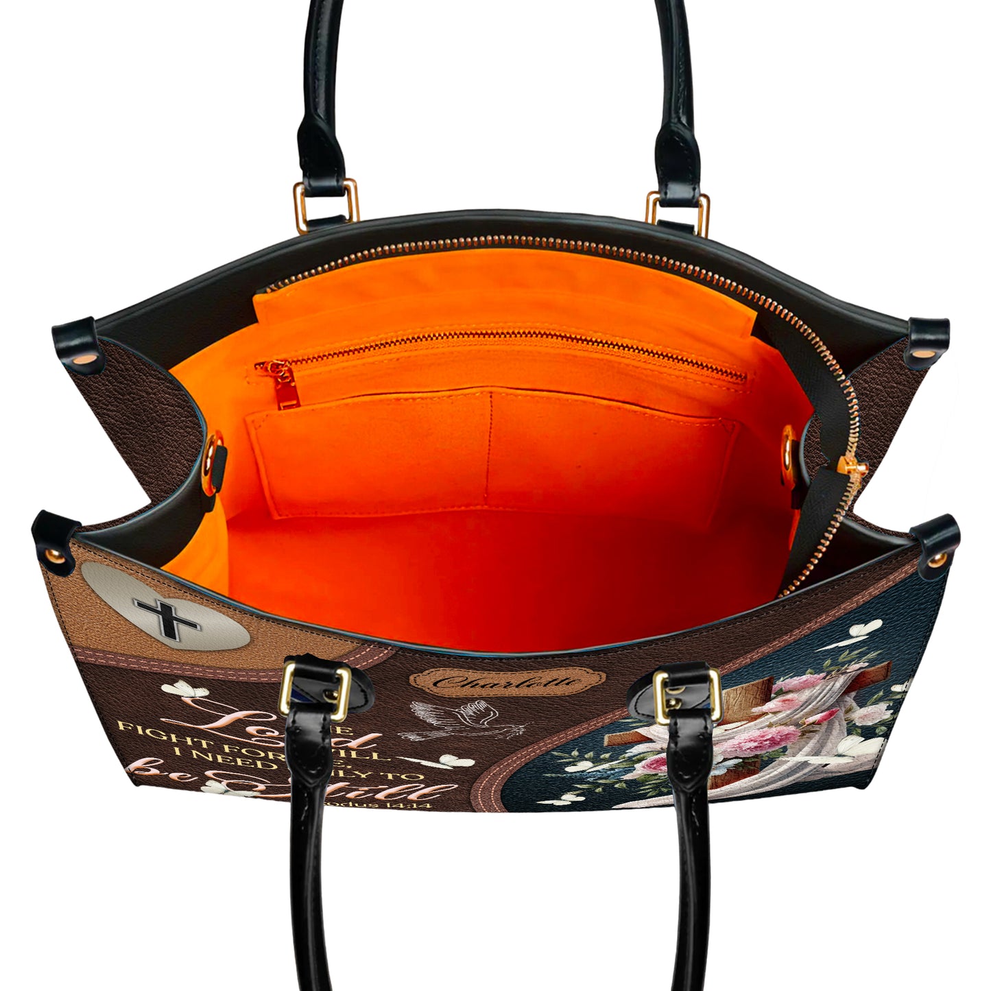The Lord Will Fight For Me I Need Only Be Still Exodus 14:14 Personalized Faith Leather Handbag