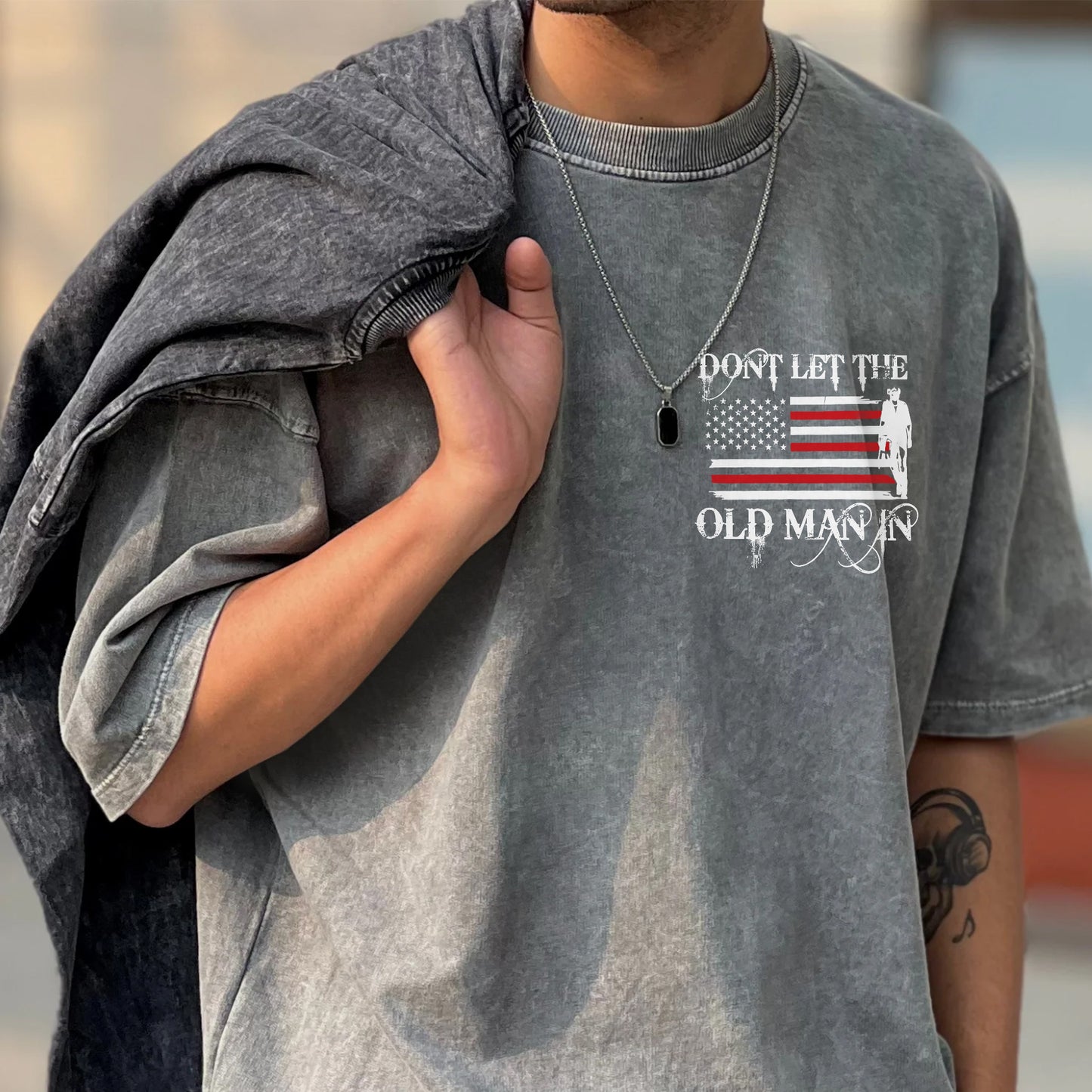 Don't Let The Old Man In Unisex Vintage Washed T-Shirt - Patriotic Wisdom Declaration
