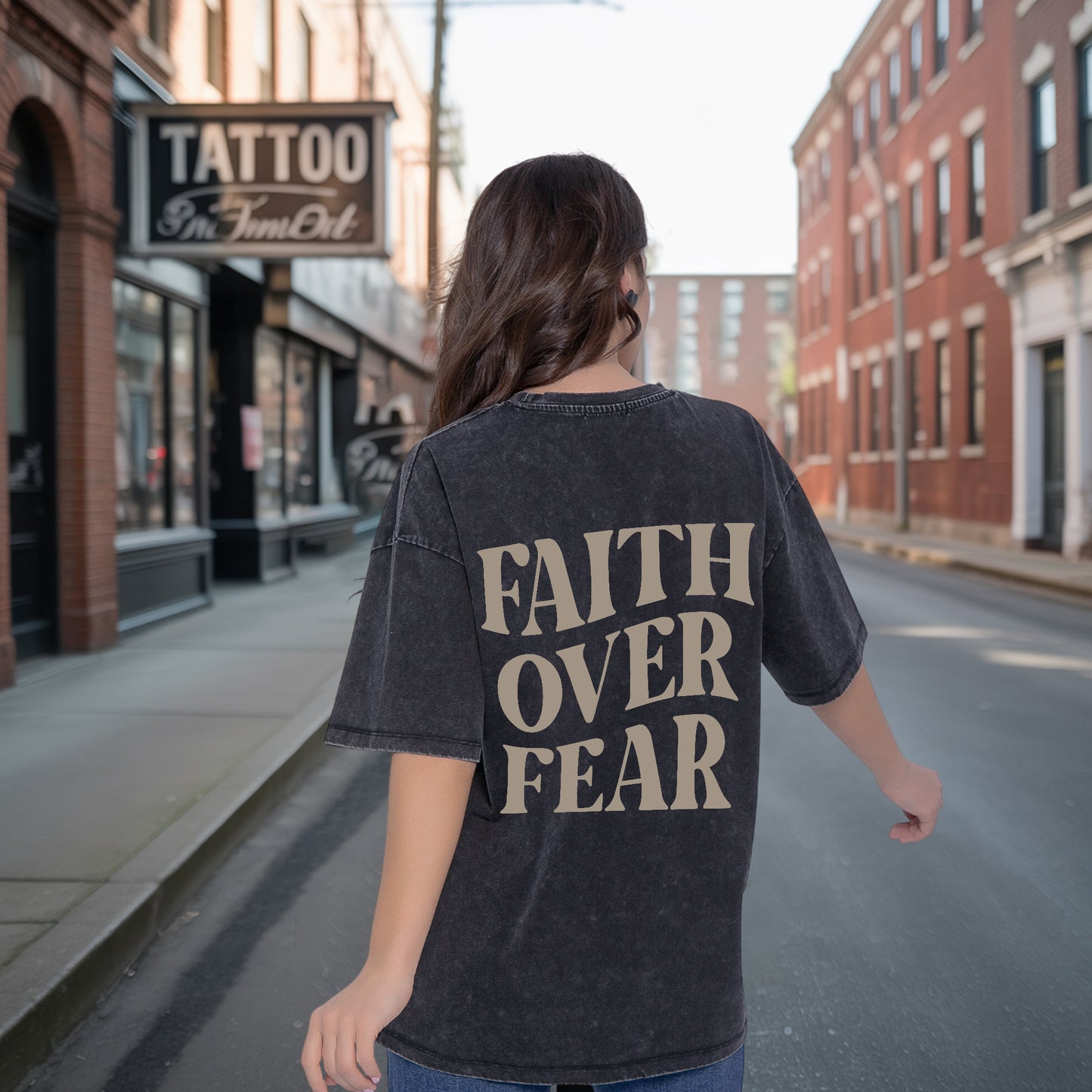 "Faith Over Fear" Unisex Vintage Washed Christian T-Shirt Two Sides | 2 Timothy 1:7 Bold Declaration Tee | Faith Guided Life Apparel