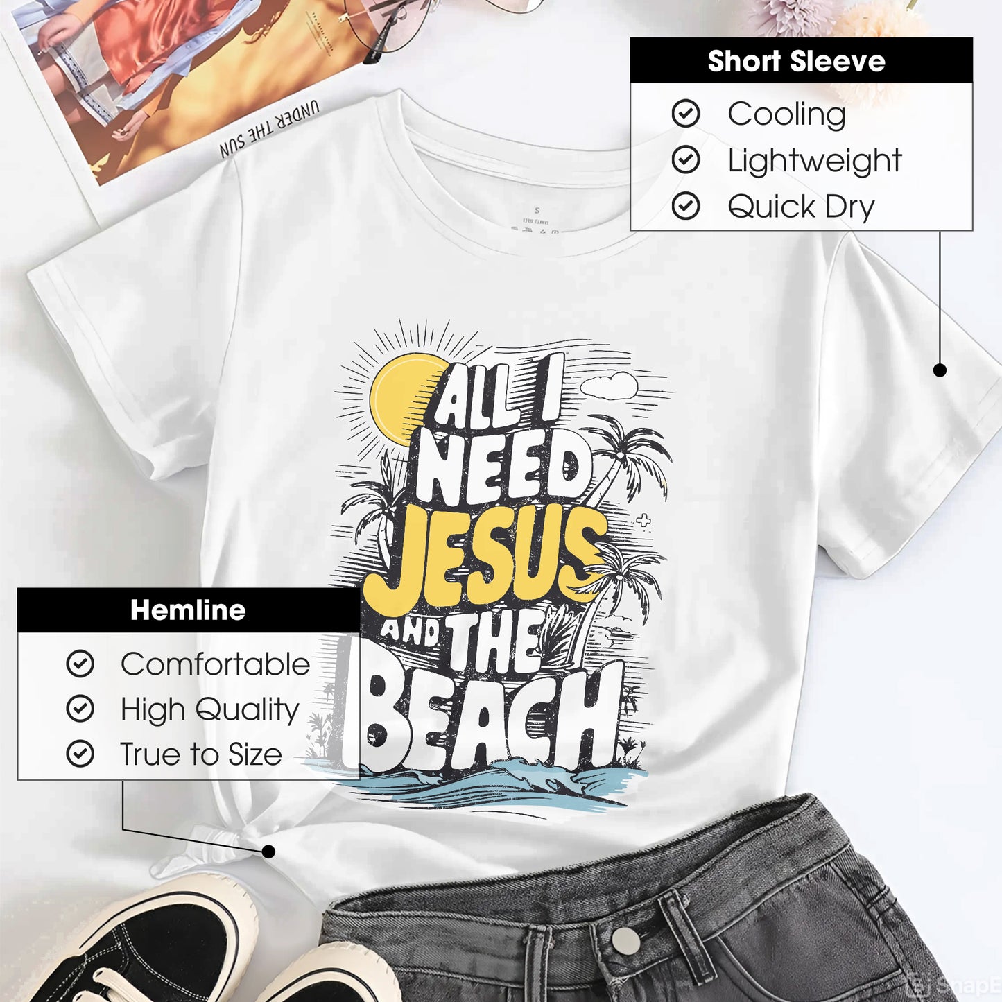 All I Need Jesus And The Beach T-Shirt - Christian Beach Life Declaration