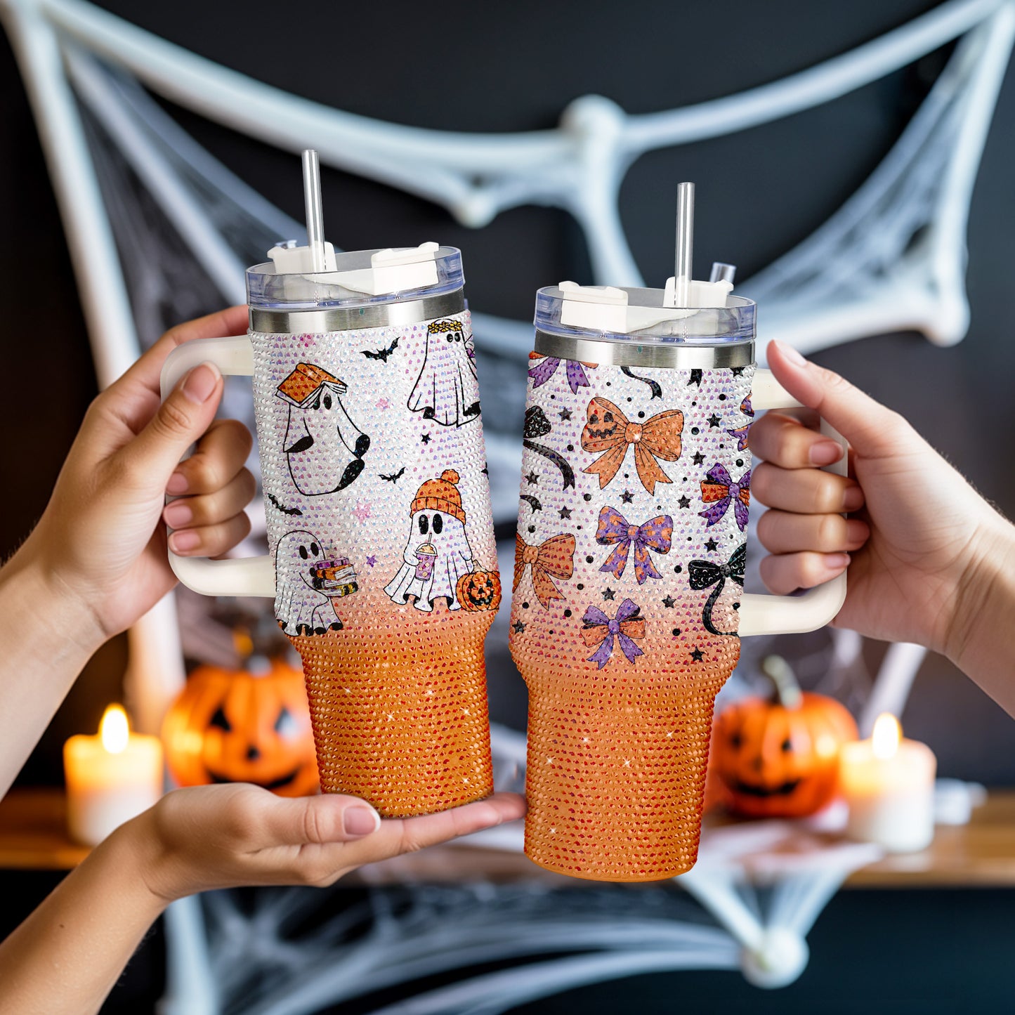 Halloween Collection Bling Diamond Tumbler 40oz - Sparkling Spooky Season Rhinestone Cup Collection