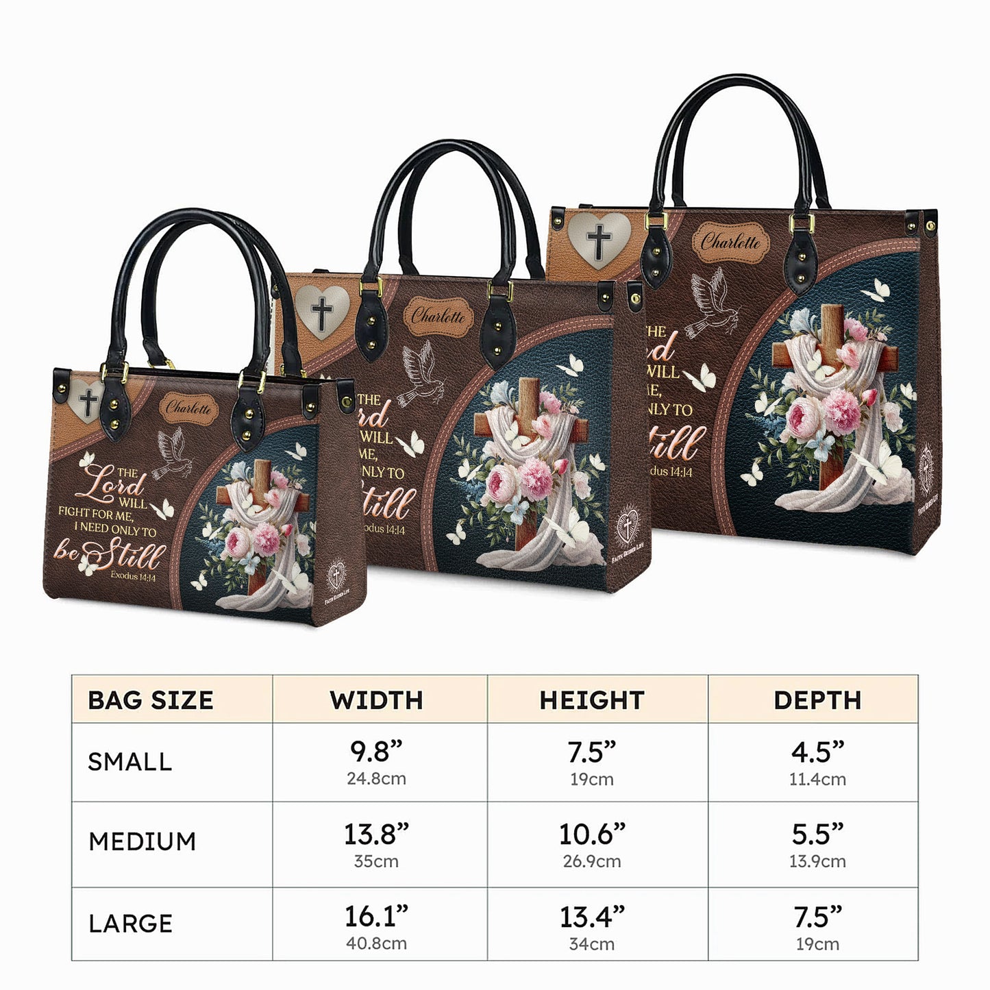The Lord Will Fight For Me I Need Only Be Still Exodus 14:14 Personalized Faith Leather Handbag