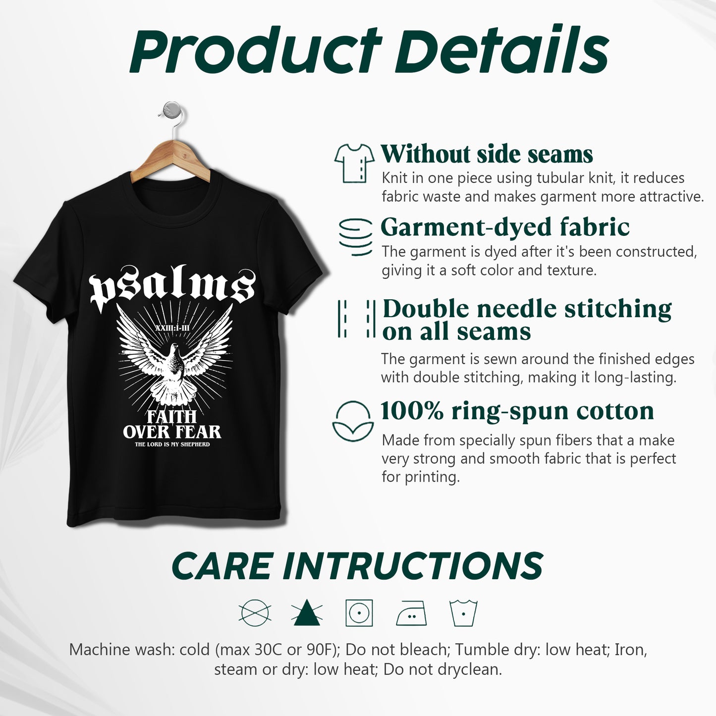 "Psalms Faith Over Fear" Eagle Wings Christian T-Shirt | Faith Guided Life Apparel