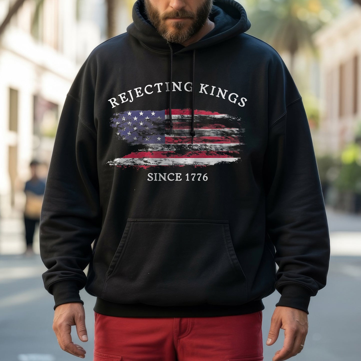 Rejecting Kings Since 1776 Distressed American Flag T-Shirt