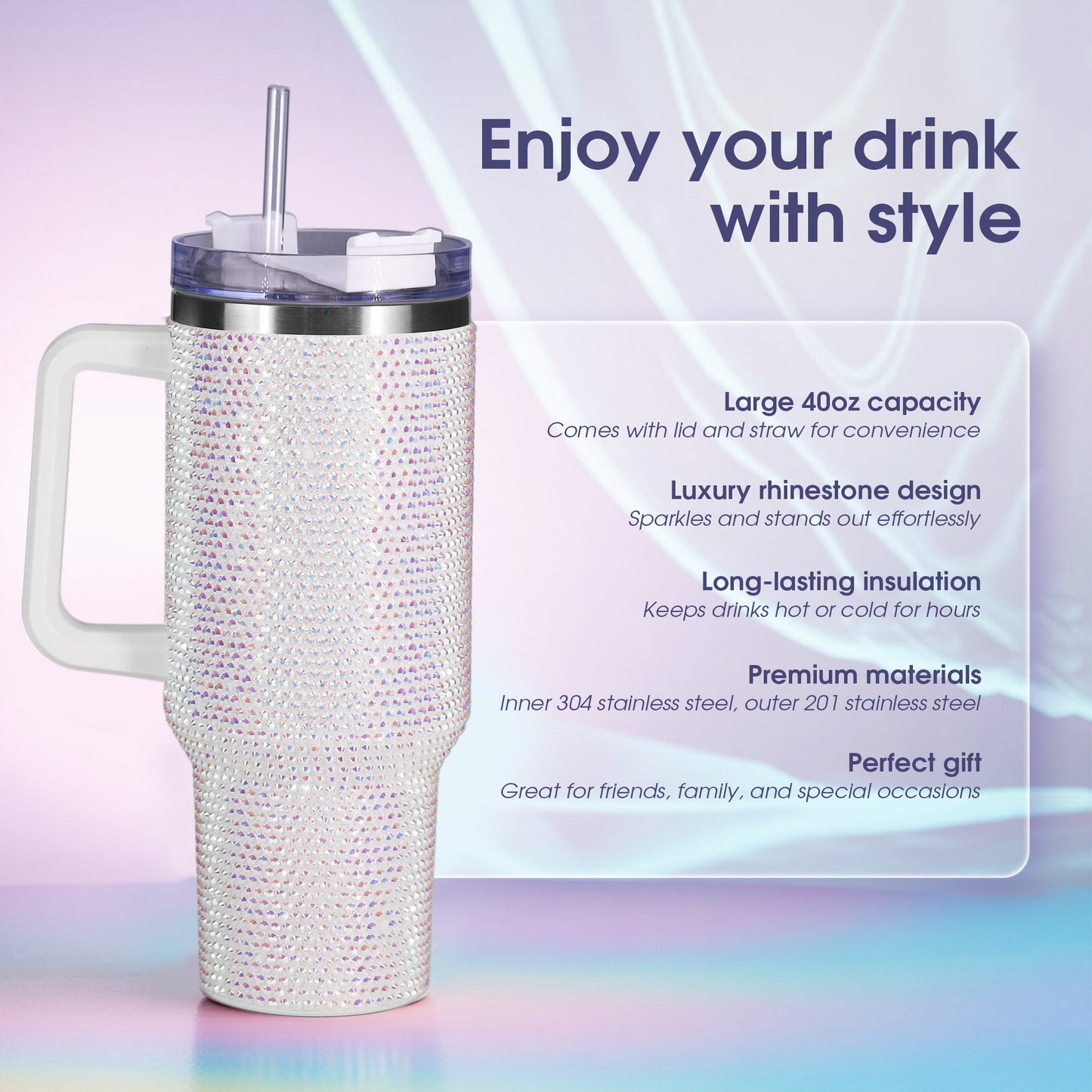 Santa Christmas Bling Diamond Tumbler 40oz - Sparkling Holiday Rhinestone Cup