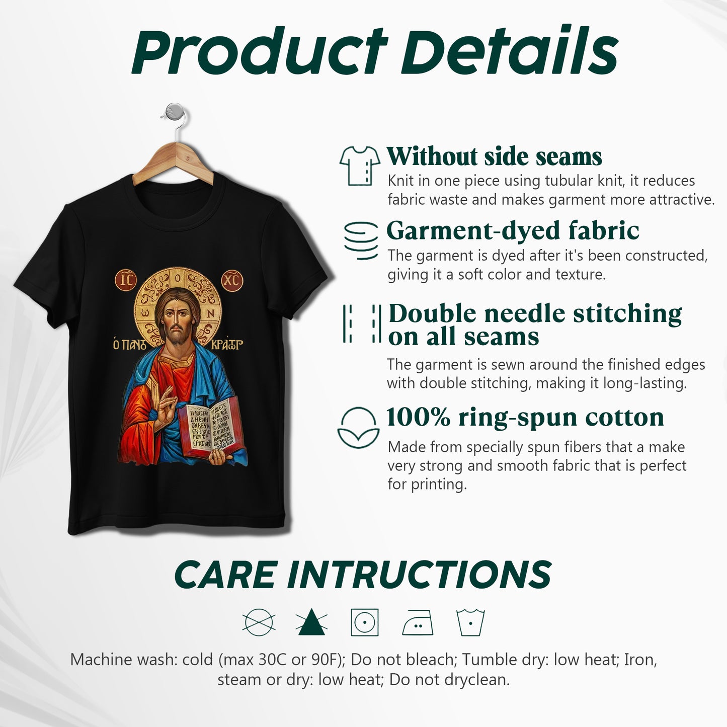 Orthodox Jesus Christ Cyrillic Icon T-Shirt - Russian Slavonic Traditional Sacred Art