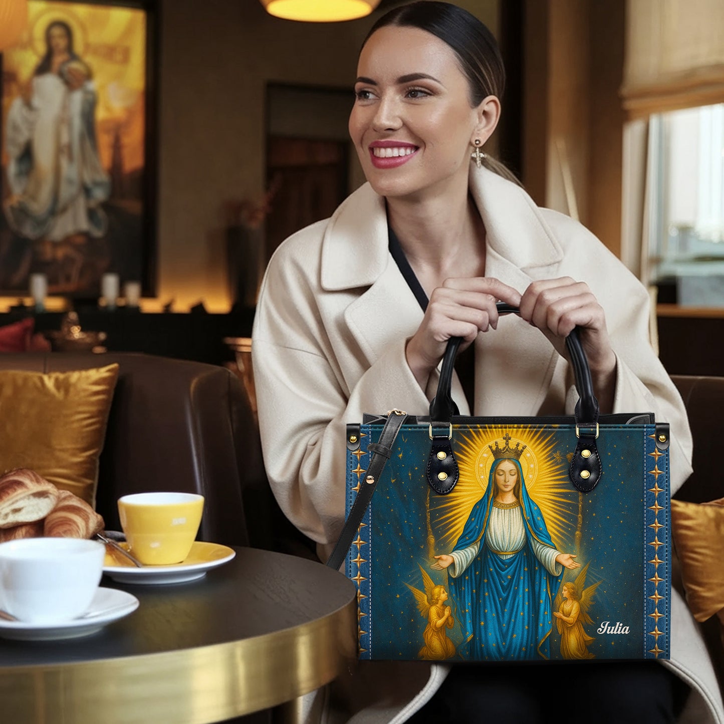 Miraculous Medal Blessed Virgin Mary Immaculate Conception Personalized Leather Handbag