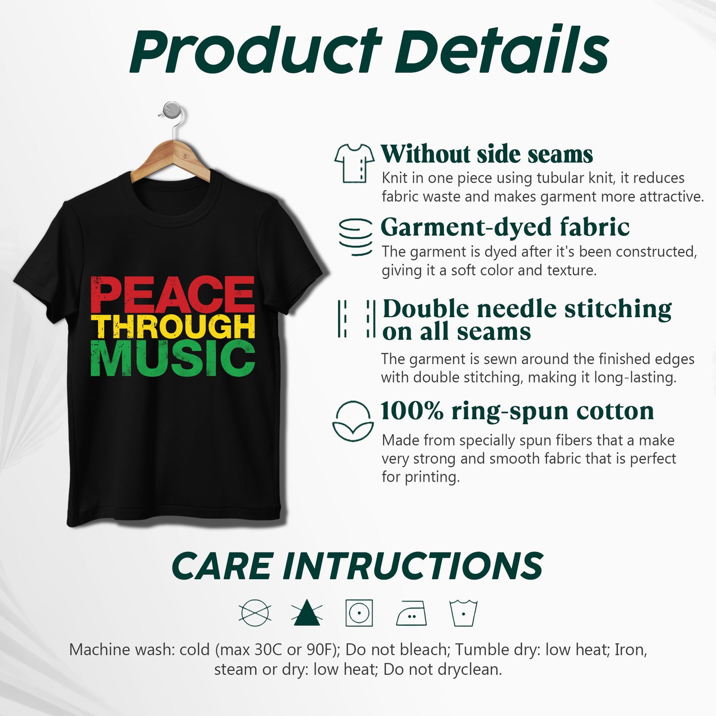 Peace Through Music T-Shirt - Rastafarian Colors Unity Declaration