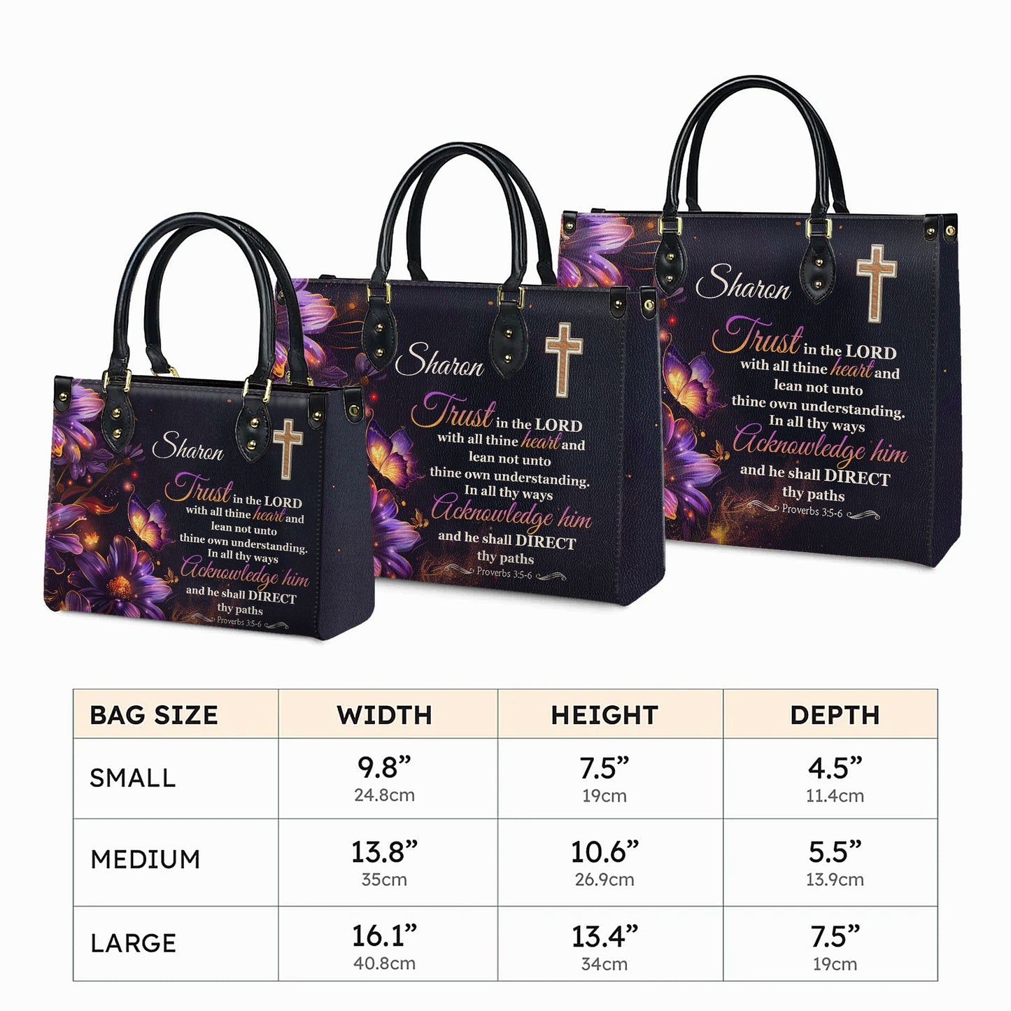 Trust In The Lord Proverbs 3:5-6 He Shall Direct Thy Paths Personalized Faith Leather Handbag