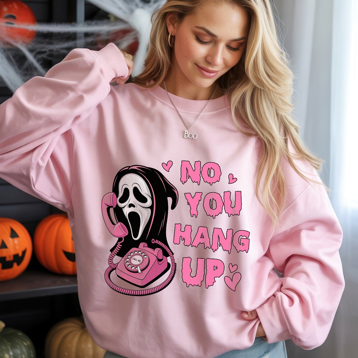 No You Hang Up Ghostface Pink Phone Halloween T-Shirt Scream Movie Horror Romance Tee