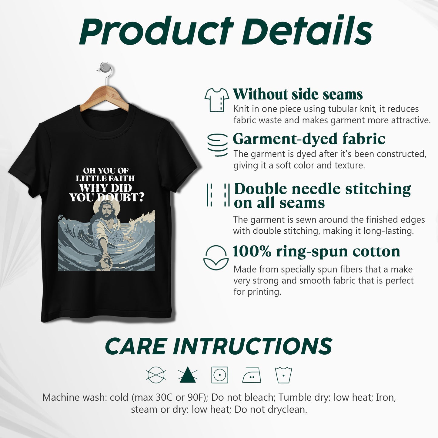Oh You Of Little Faith Why Did You Doubt? T-Shirt - Jesus Walking on Water Biblical Story