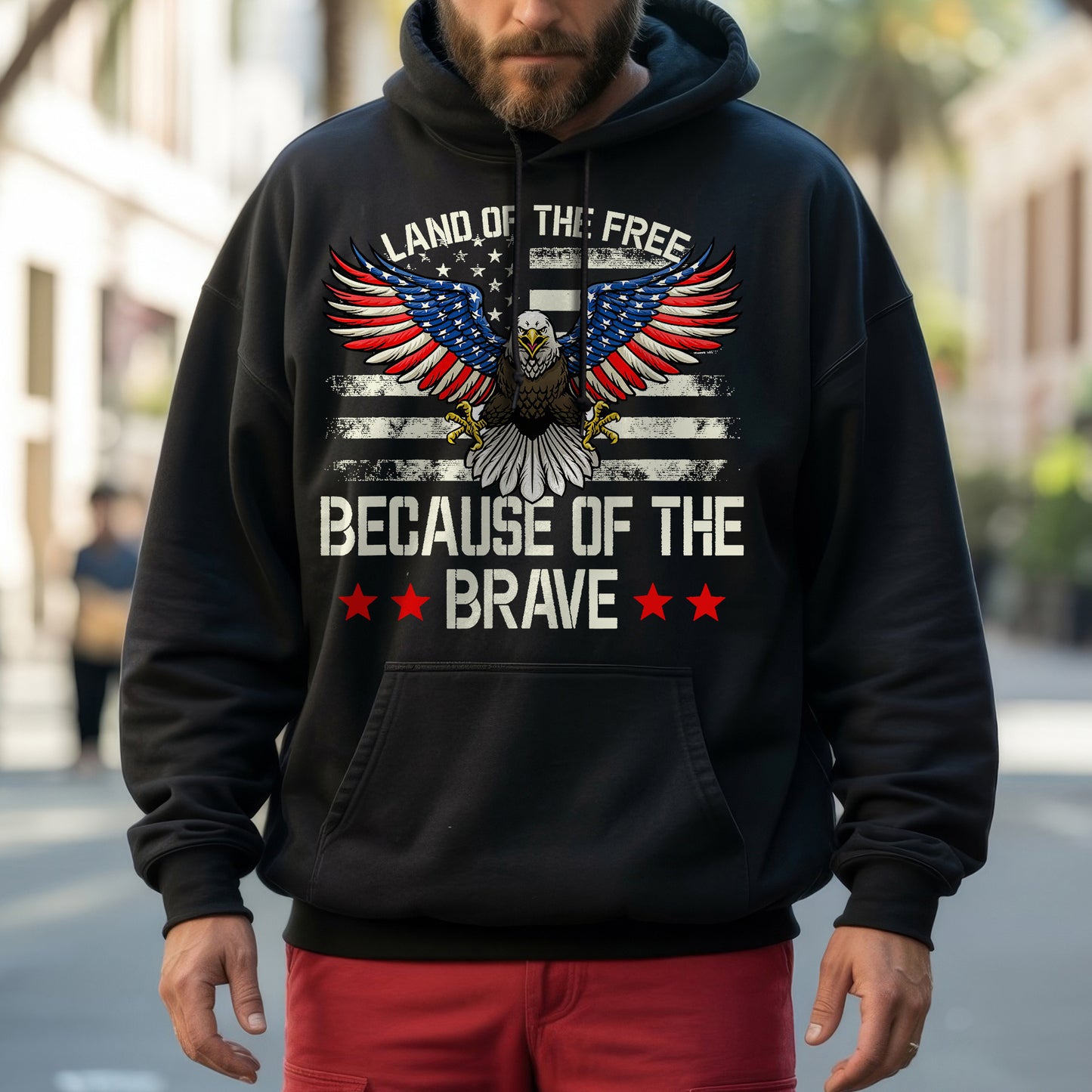 Land of the Free Because of the Brave Patriotic USA Eagle Tshirt