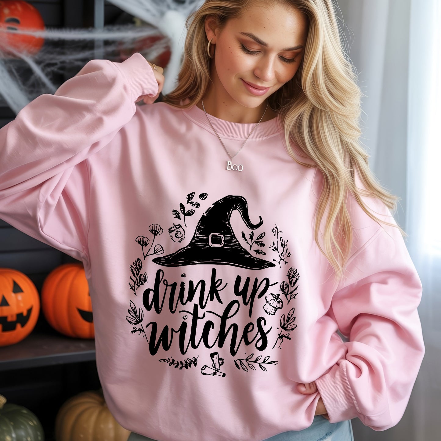 Drink Up Witches Halloween Party T-Shirt Witch Hat Botanical Spooky Season Drinking Tee