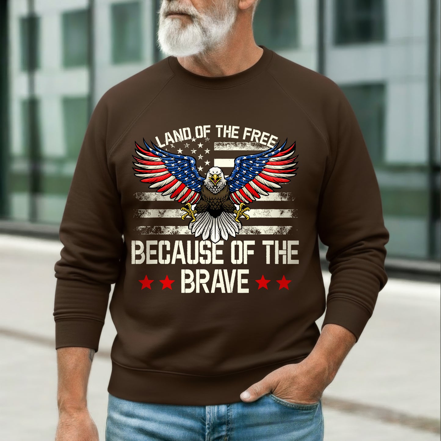 Land of the Free Because of the Brave Patriotic USA Eagle Tshirt