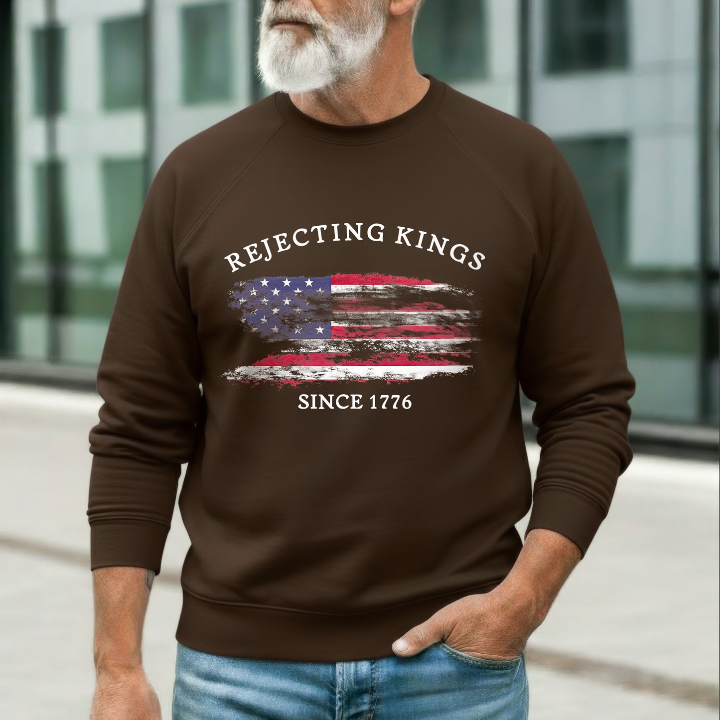Rejecting Kings Since 1776 Distressed American Flag T-Shirt