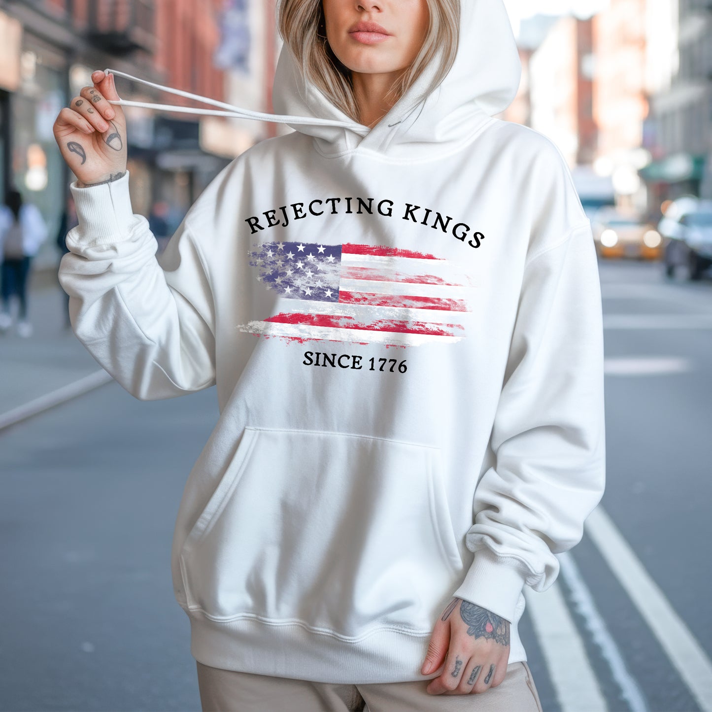 Rejecting Kings Since 1776 Distressed American Flag T-Shirt