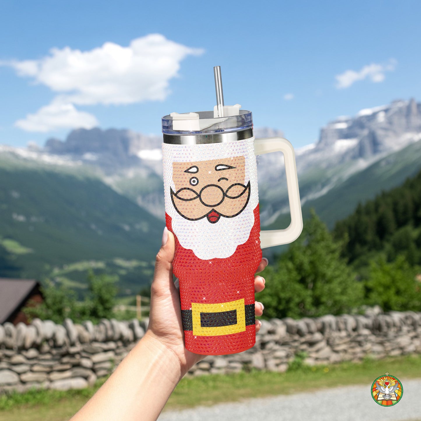 Santa Body Bling Diamond Tumbler 40oz - Sparkling Christmas Jolly Rhinestone Cup