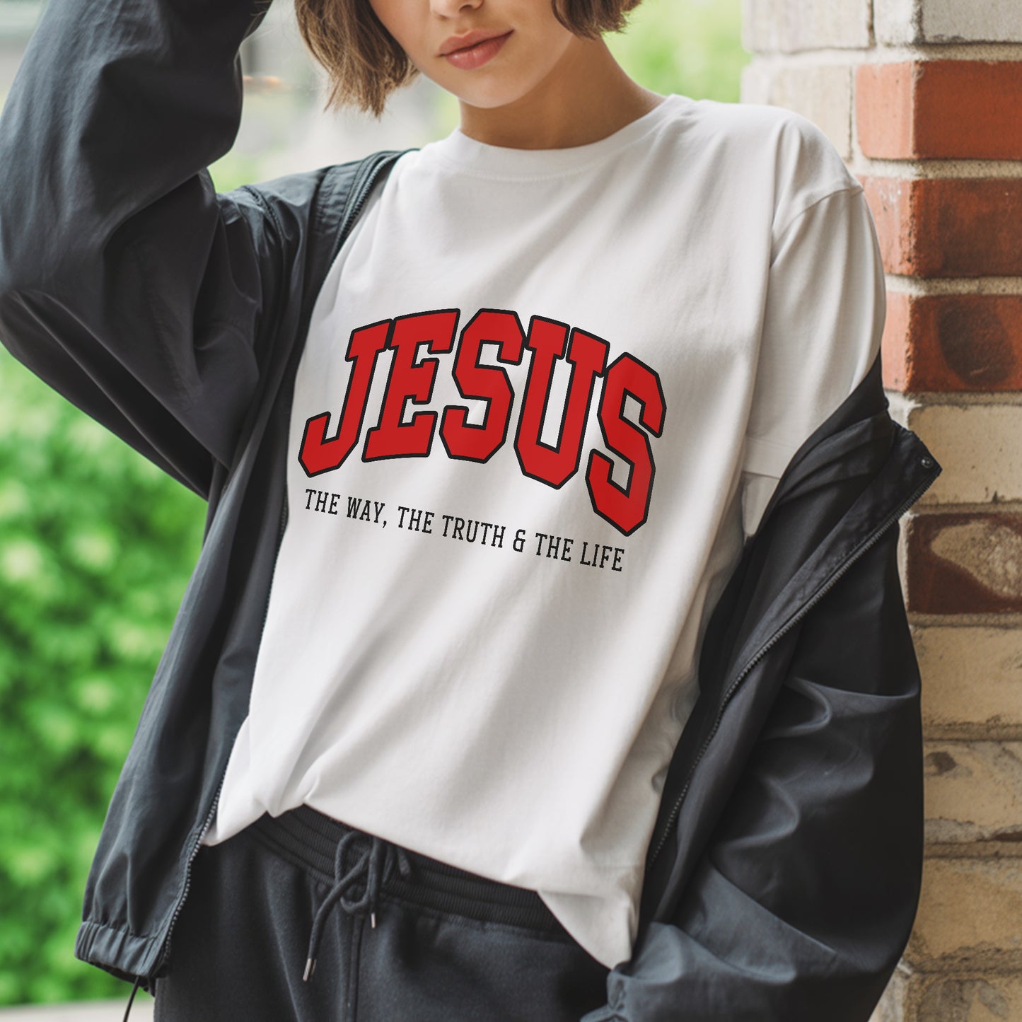 "Jesus The Way The Truth The Life" Unisex Varsity Style Christian T-Shirt | John 14:6 Bold Declaration Tee | Faith Guided Life Apparel