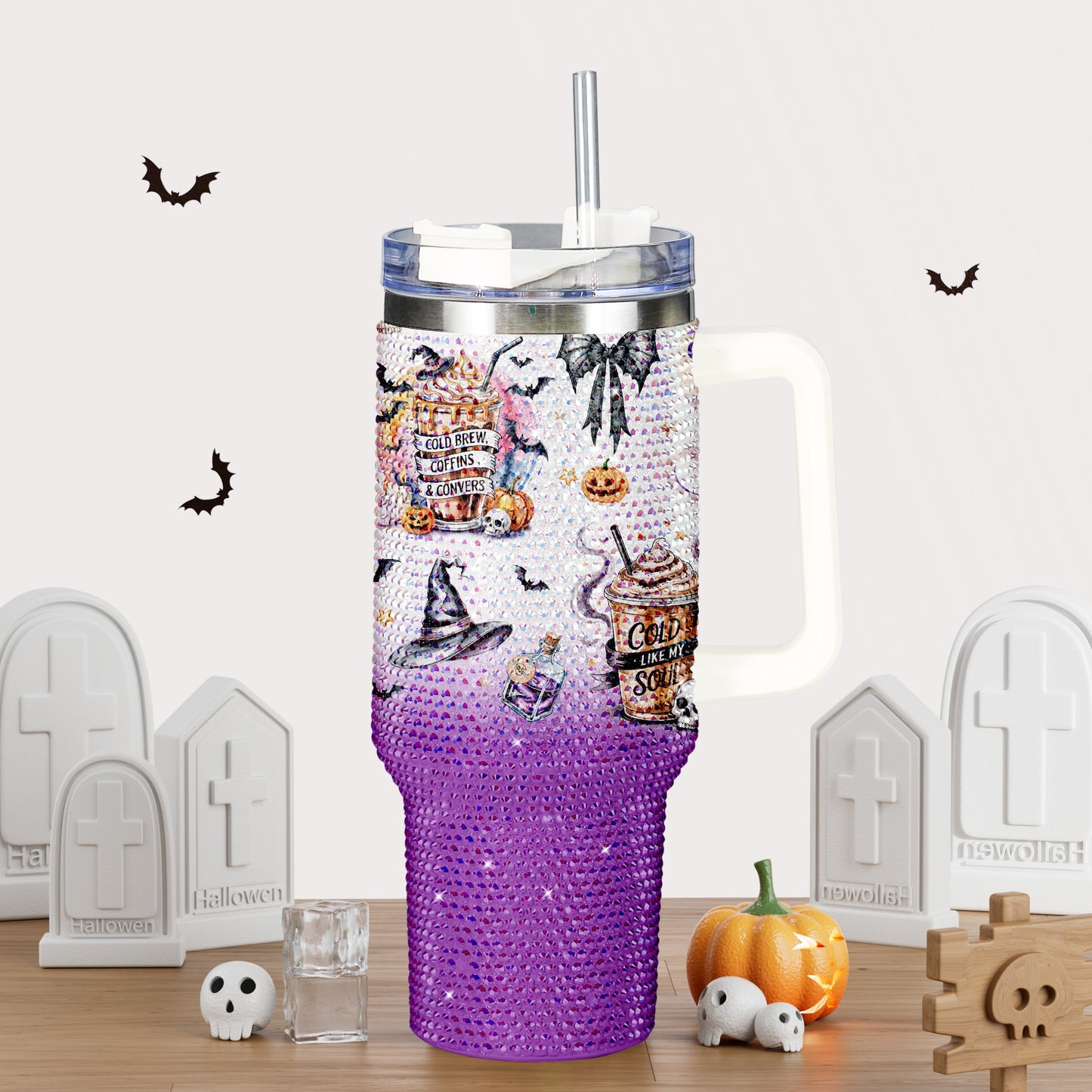 Halloween Collection Bling Diamond Tumbler 40oz - Sparkling Spooky Season Rhinestone Cup Collection