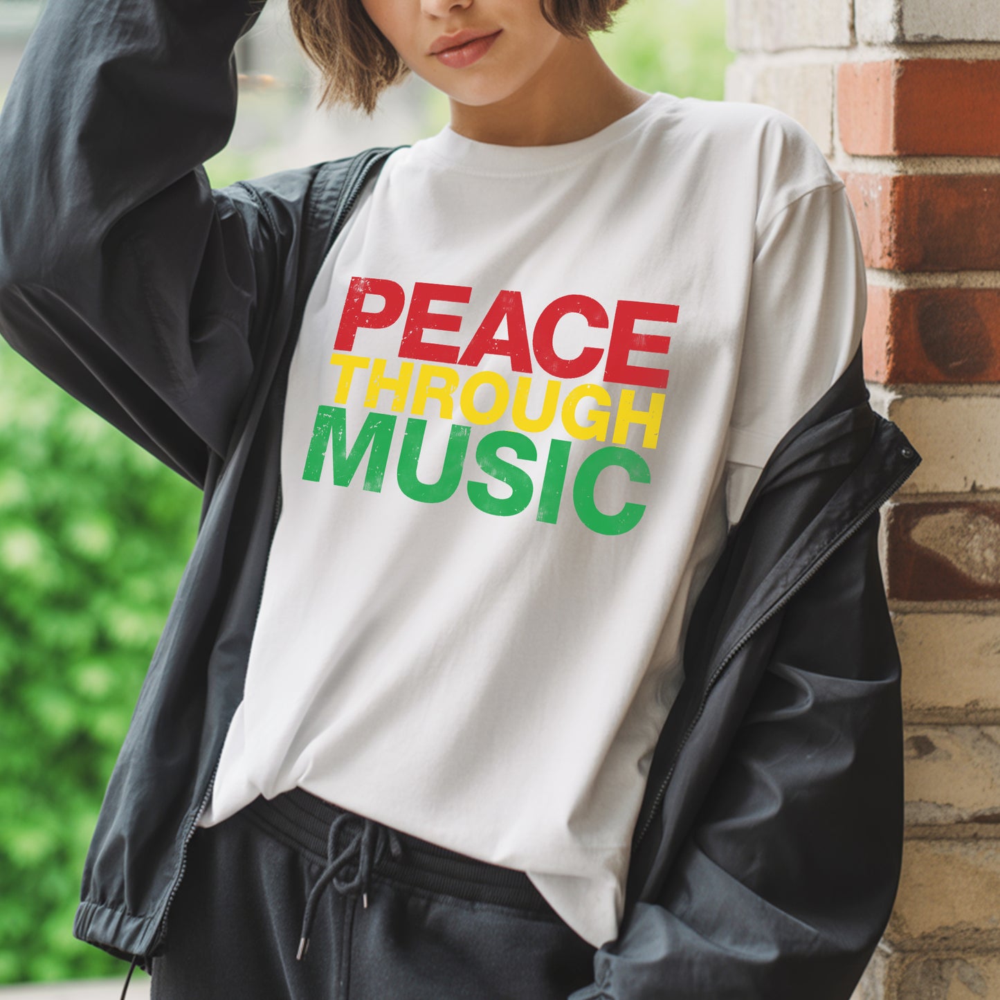 Peace Through Music T-Shirt - Rastafarian Colors Unity Declaration