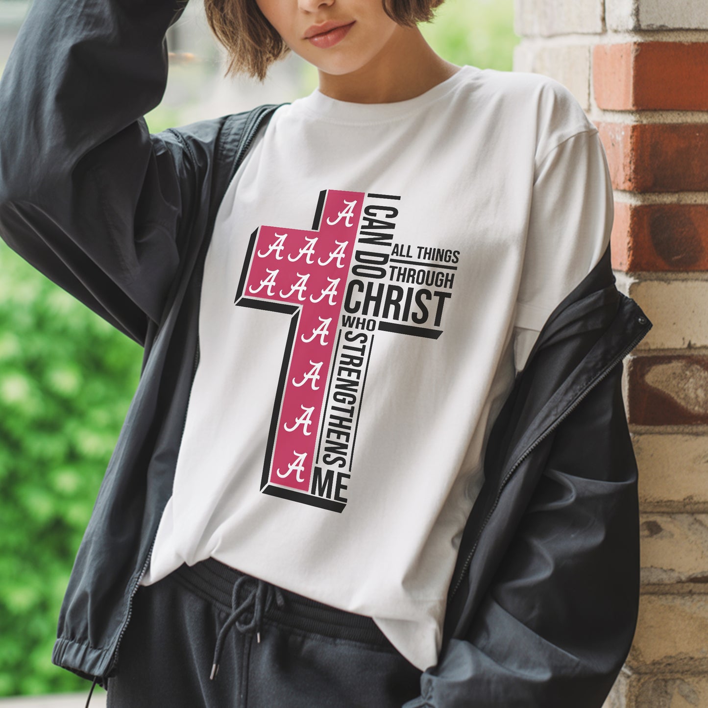 Alabama Cross I Can Do All Things Through Christ T-Shirt - Crimson Tide Faith Declaration