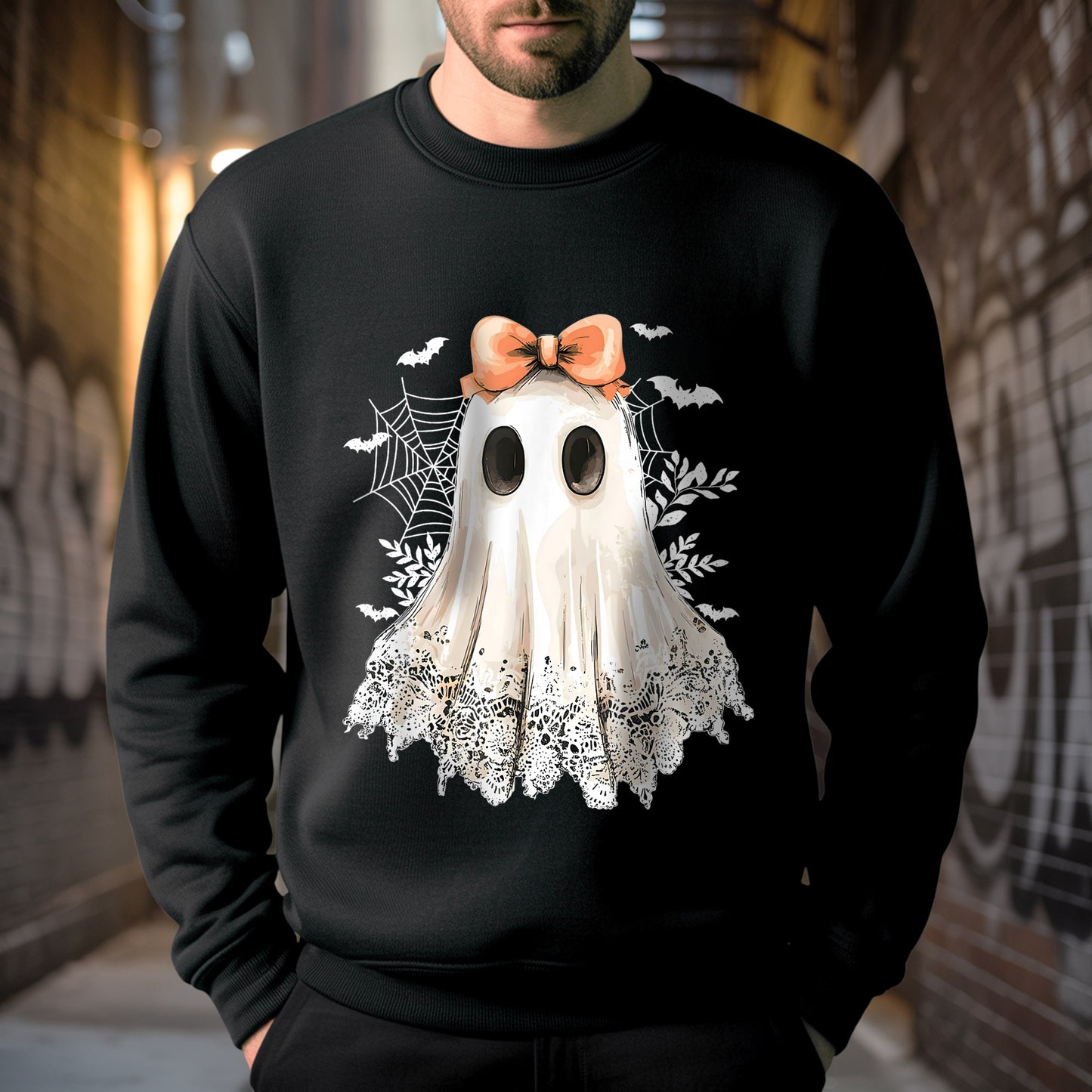 Cute Halloween Ghost with Bow T-Shirt - Adorable Spooky Spirit