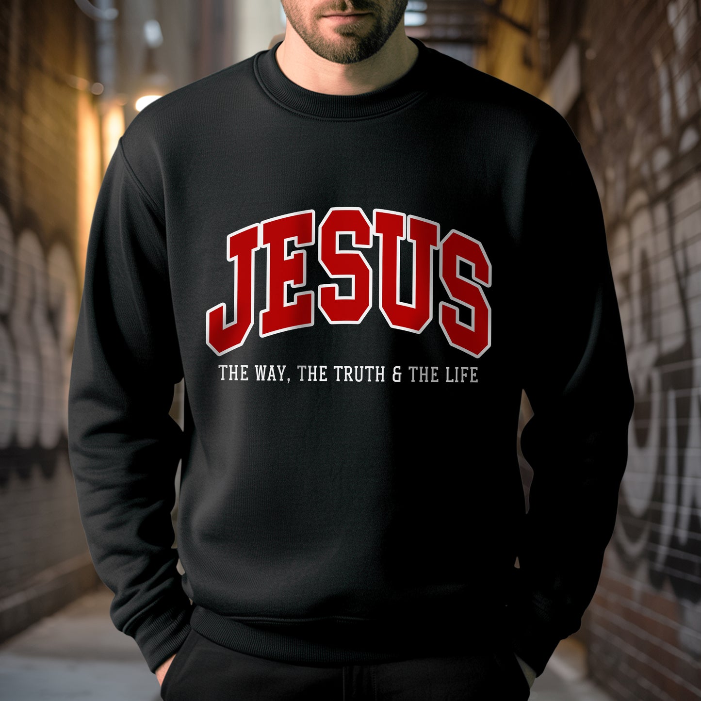 "Jesus The Way The Truth The Life" Unisex Varsity Style Christian T-Shirt | John 14:6 Bold Declaration Tee | Faith Guided Life Apparel
