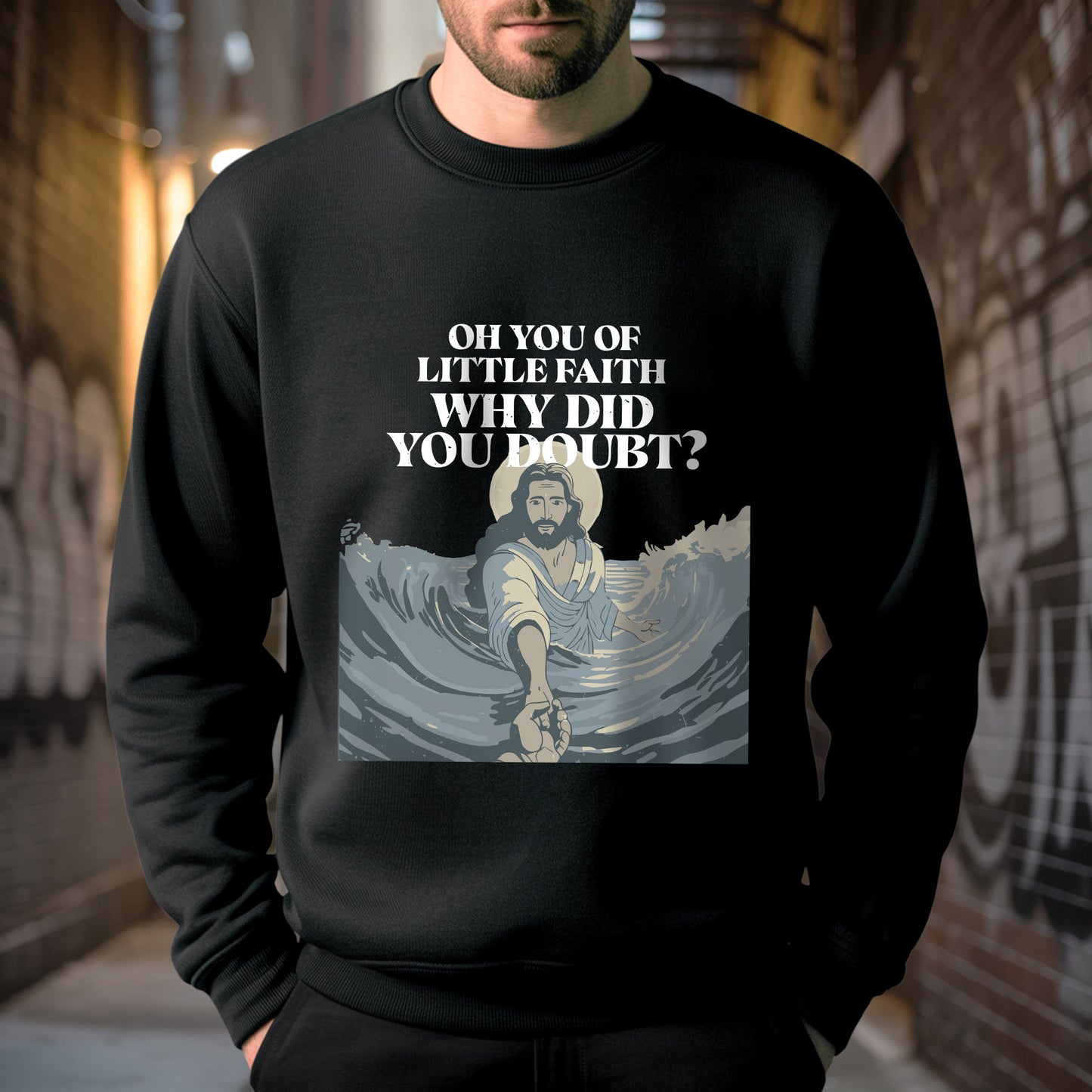 Oh You Of Little Faith Why Did You Doubt? T-Shirt - Jesus Walking on Water Biblical Story