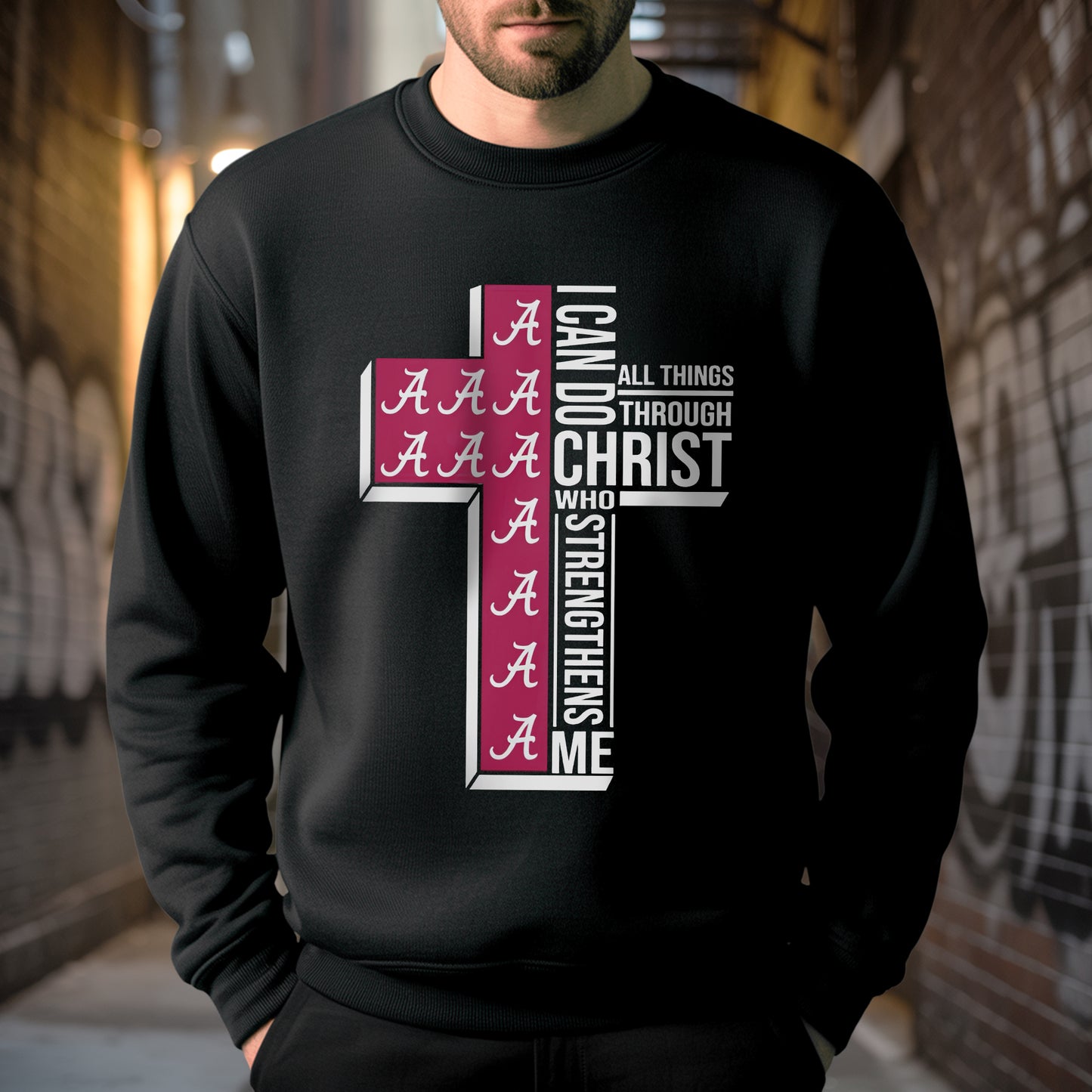 Alabama Cross I Can Do All Things Through Christ T-Shirt - Crimson Tide Faith Declaration