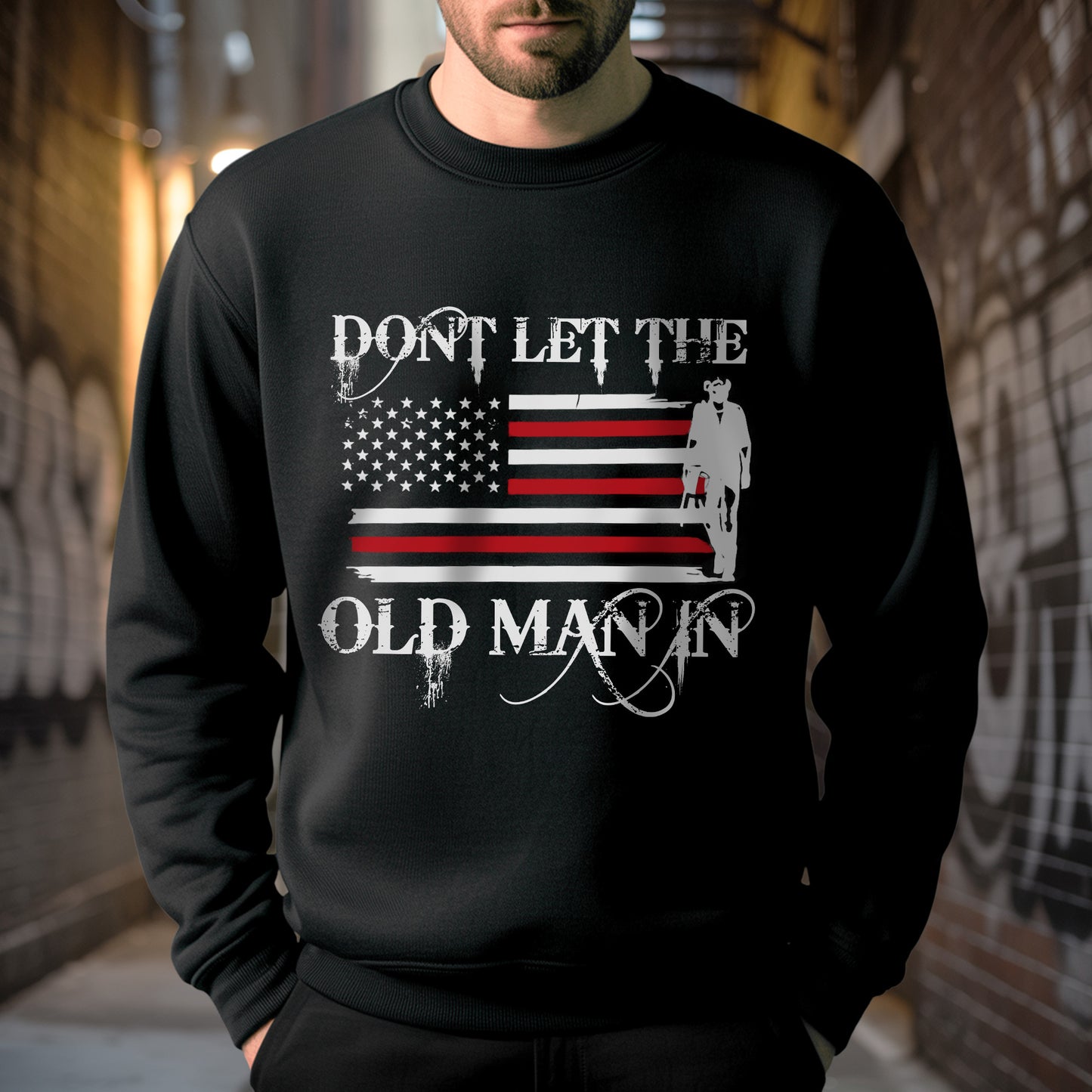 Don't Let The Old Man In T-Shirt Center - Patriotic Aging Wisdom Declaration
