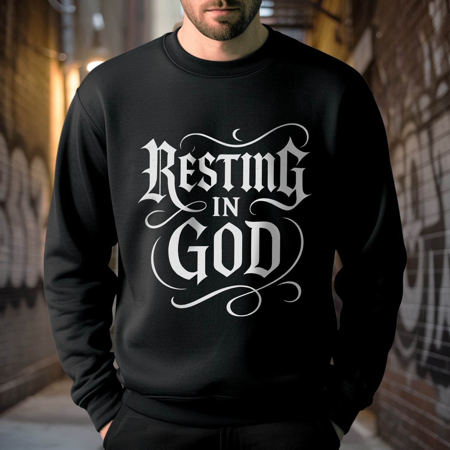 Resting In God Gothic Style T-Shirt - Bold Christian Peace Declaration