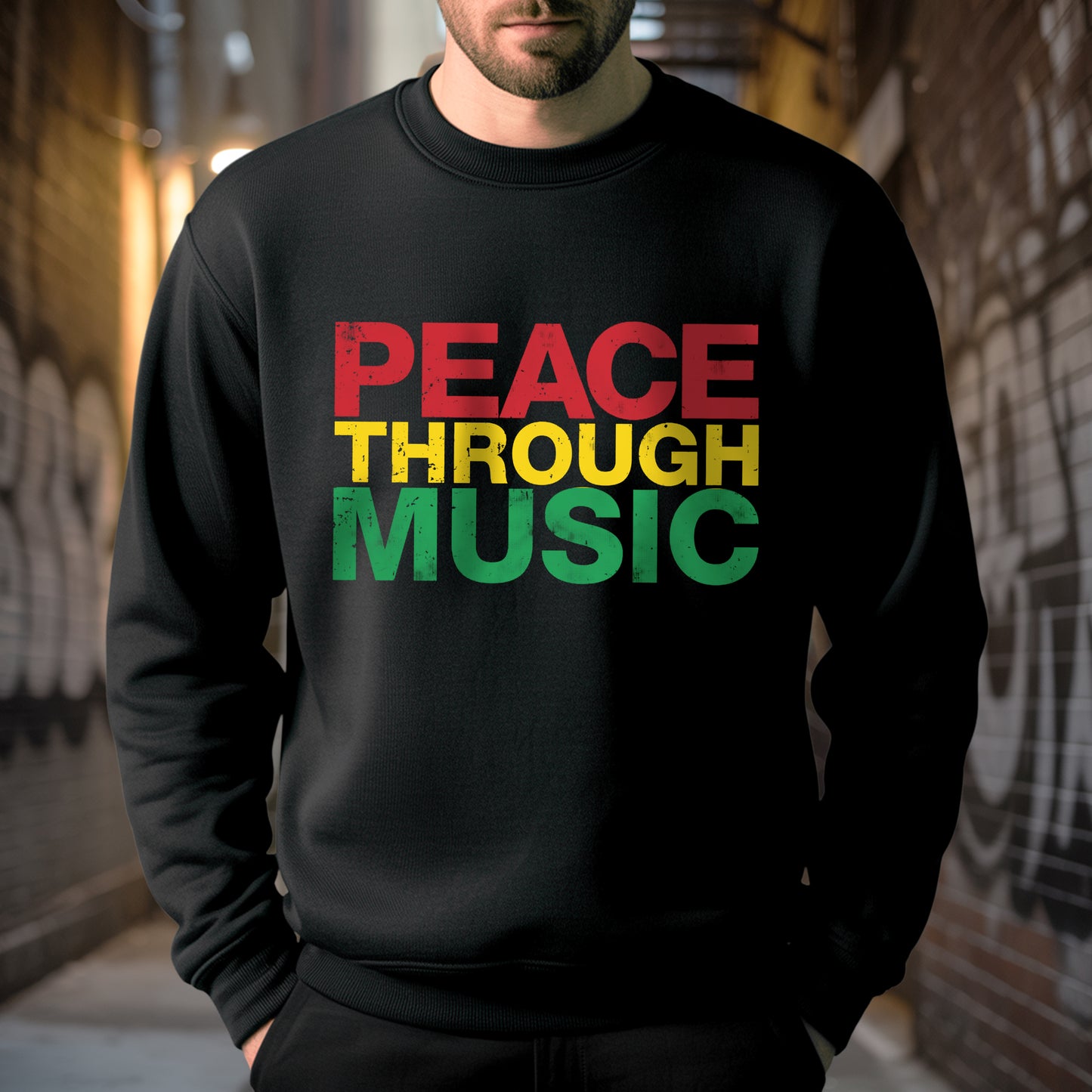 Peace Through Music T-Shirt - Rastafarian Colors Unity Declaration