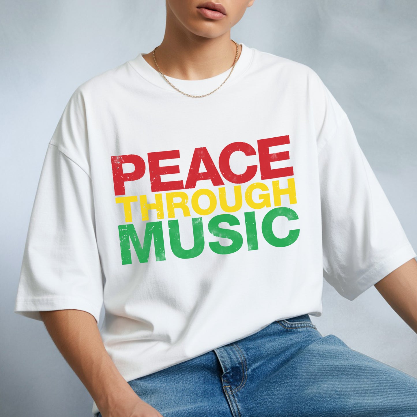 Peace Through Music T-Shirt - Rastafarian Colors Unity Declaration