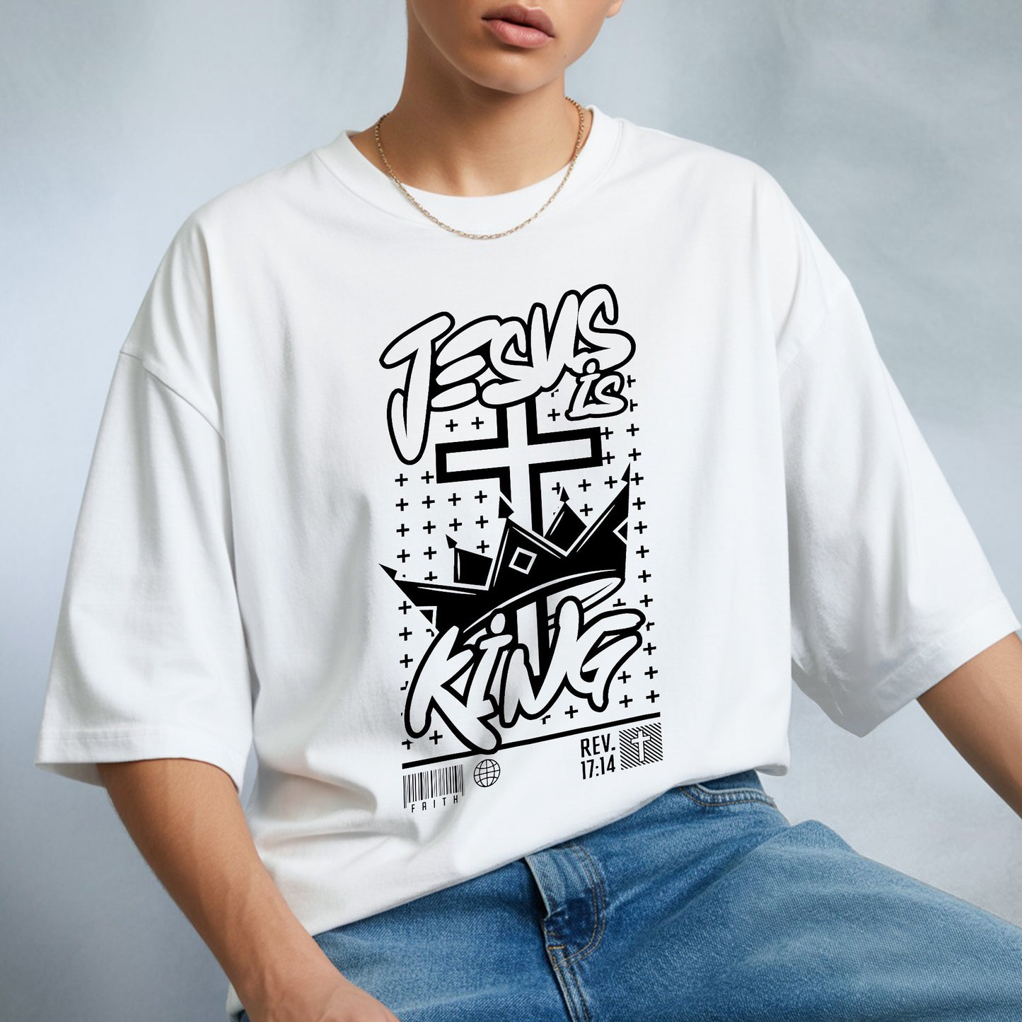 "Jesus is King" Crown Typography Christian T-Shirt | Faith Guided Life Apparel