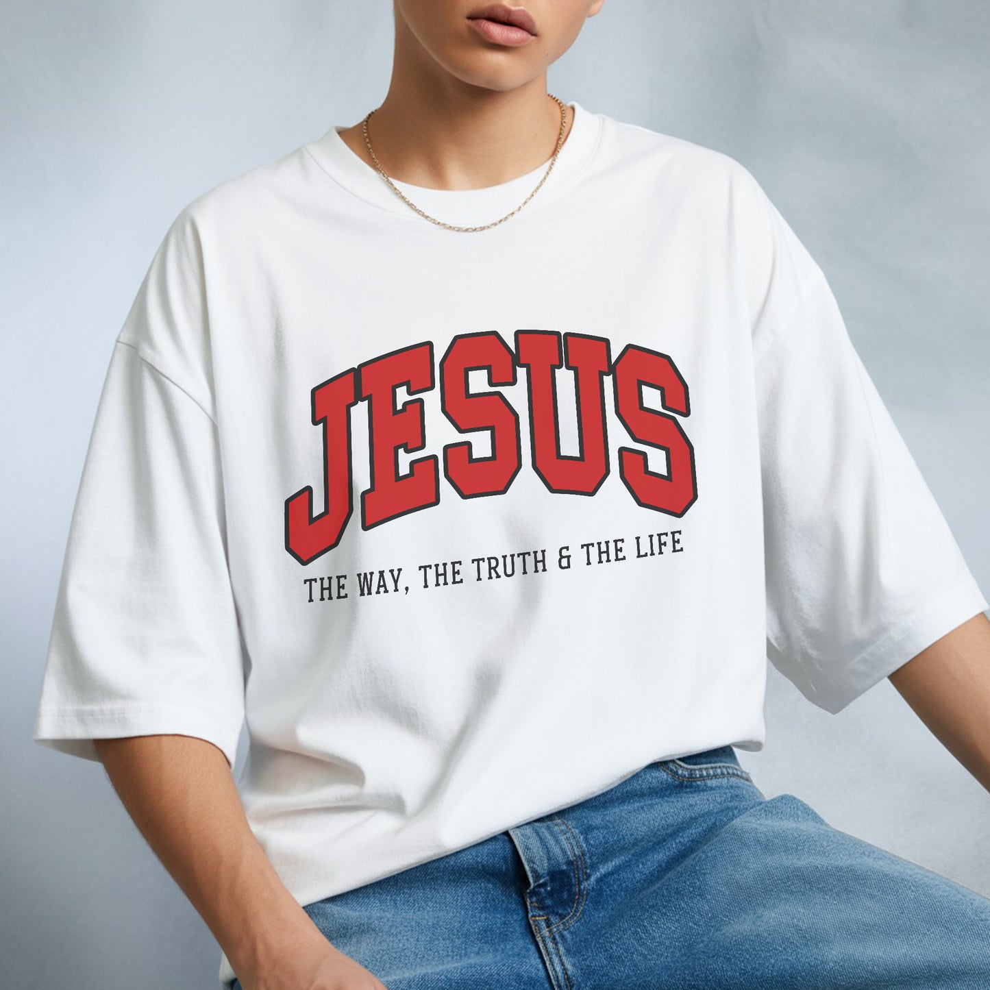 "Jesus The Way The Truth The Life" Unisex Varsity Style Christian T-Shirt | John 14:6 Bold Declaration Tee | Faith Guided Life Apparel
