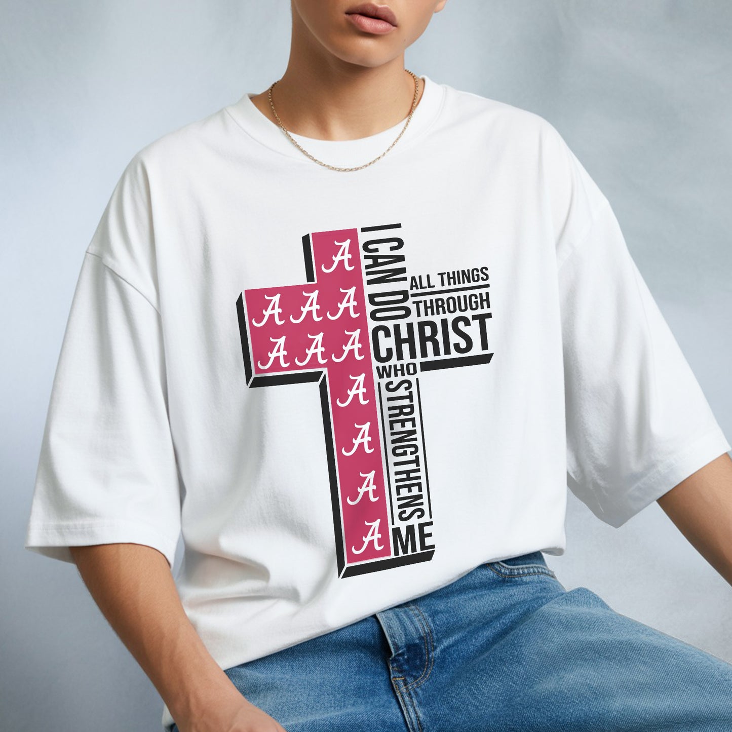 Alabama Cross I Can Do All Things Through Christ T-Shirt - Crimson Tide Faith Declaration