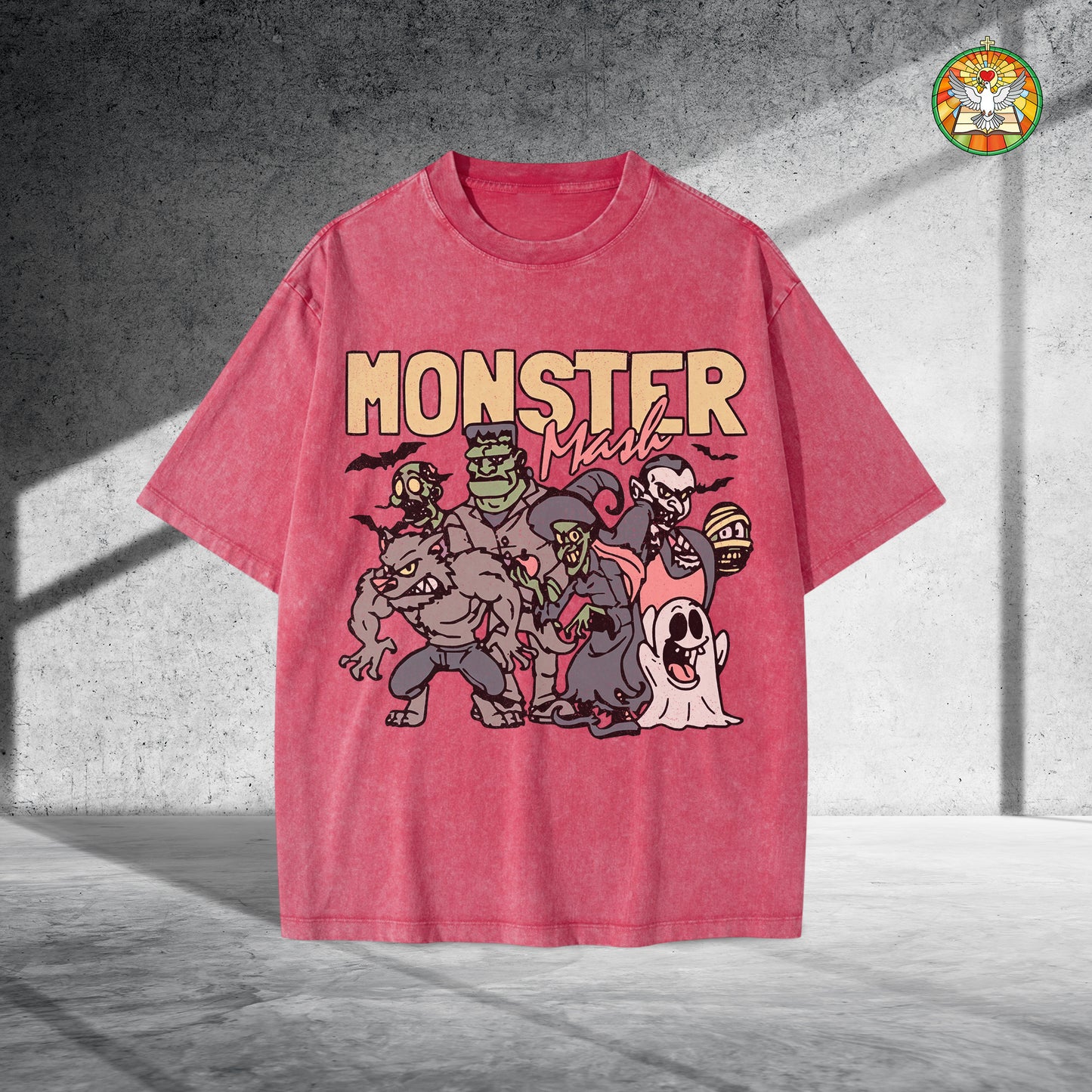Monster Mash Vintage Washed 100% Cotton Halloween T-Shirt Classic Horror Characters Retro Tee