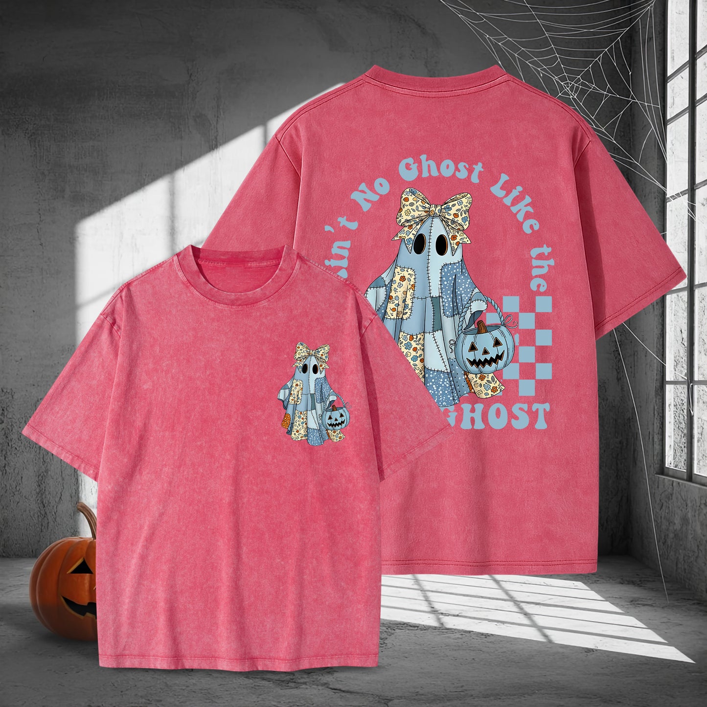 Ain't No Ghost Like The Ghost Washed 100% Cotton Two Sides Halloween T-Shirt Cute Spooky Tee