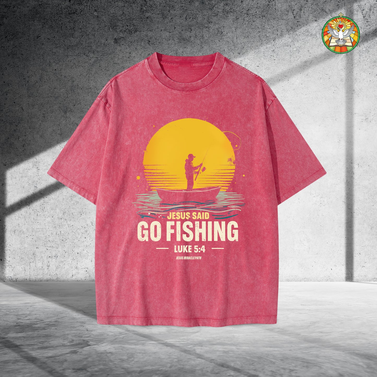Jesus Said Go Fishing Luke 5:4 Christian Washed 100% Cotton T-Shirt Biblical Fishing Faith Tee