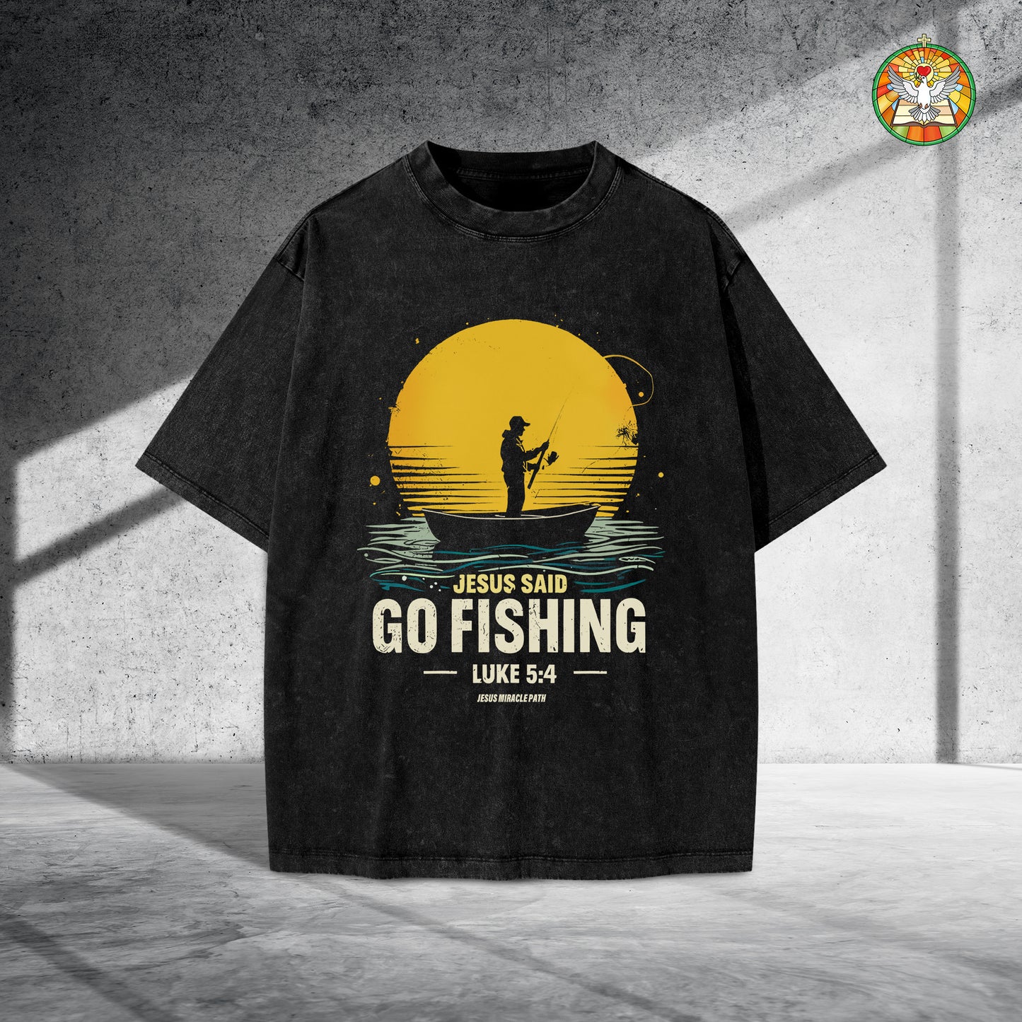 Jesus Said Go Fishing Luke 5:4 Christian Washed 100% Cotton T-Shirt Biblical Fishing Faith Tee