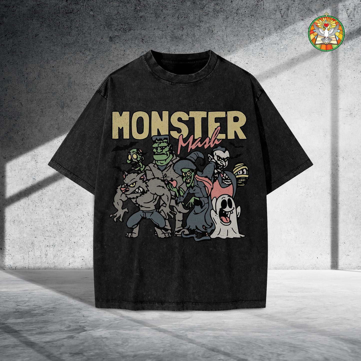 Monster Mash Vintage Washed 100% Cotton Halloween T-Shirt Classic Horror Characters Retro Tee