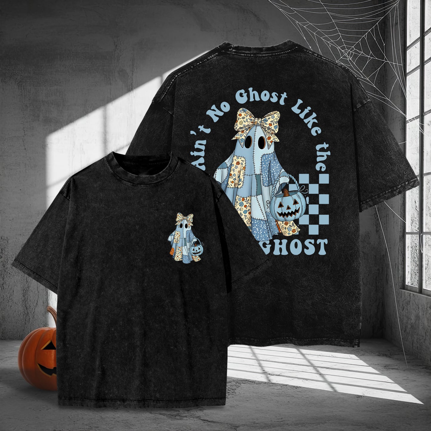 Ain't No Ghost Like The Ghost Washed 100% Cotton Two Sides Halloween T-Shirt Cute Spooky Tee