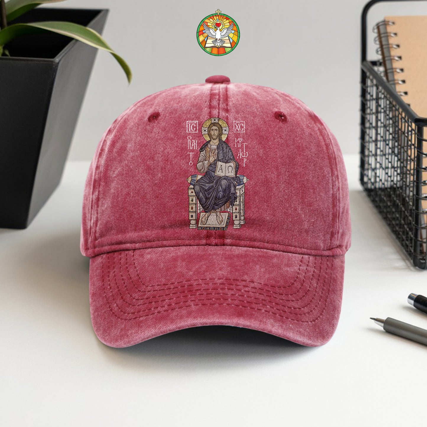 Byzantine Orthodox Jesus Christ Pantocrator Washed Cap - IC XC NIKA Traditional Icon