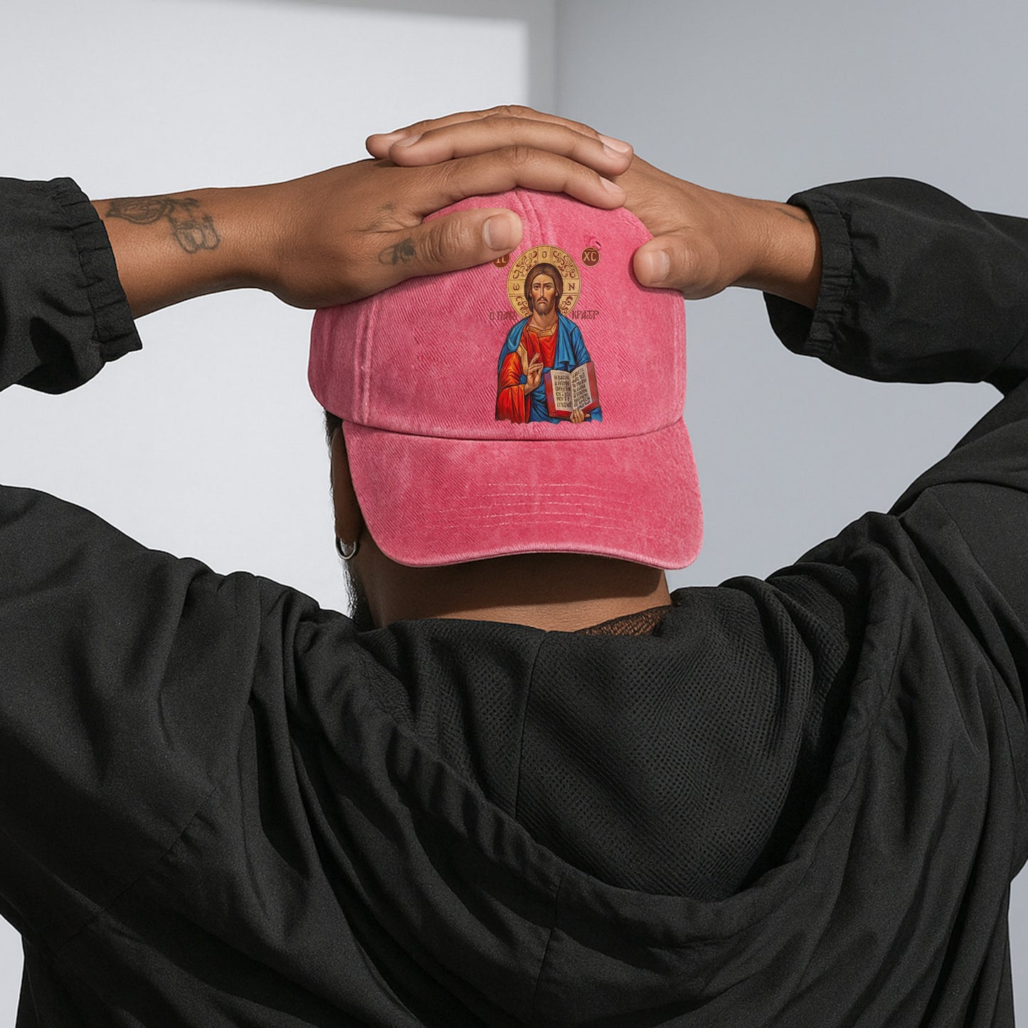 Orthodox Jesus Christ Cyrillic Icon Washed Cap - Russian Slavonic Traditional Sacred Art