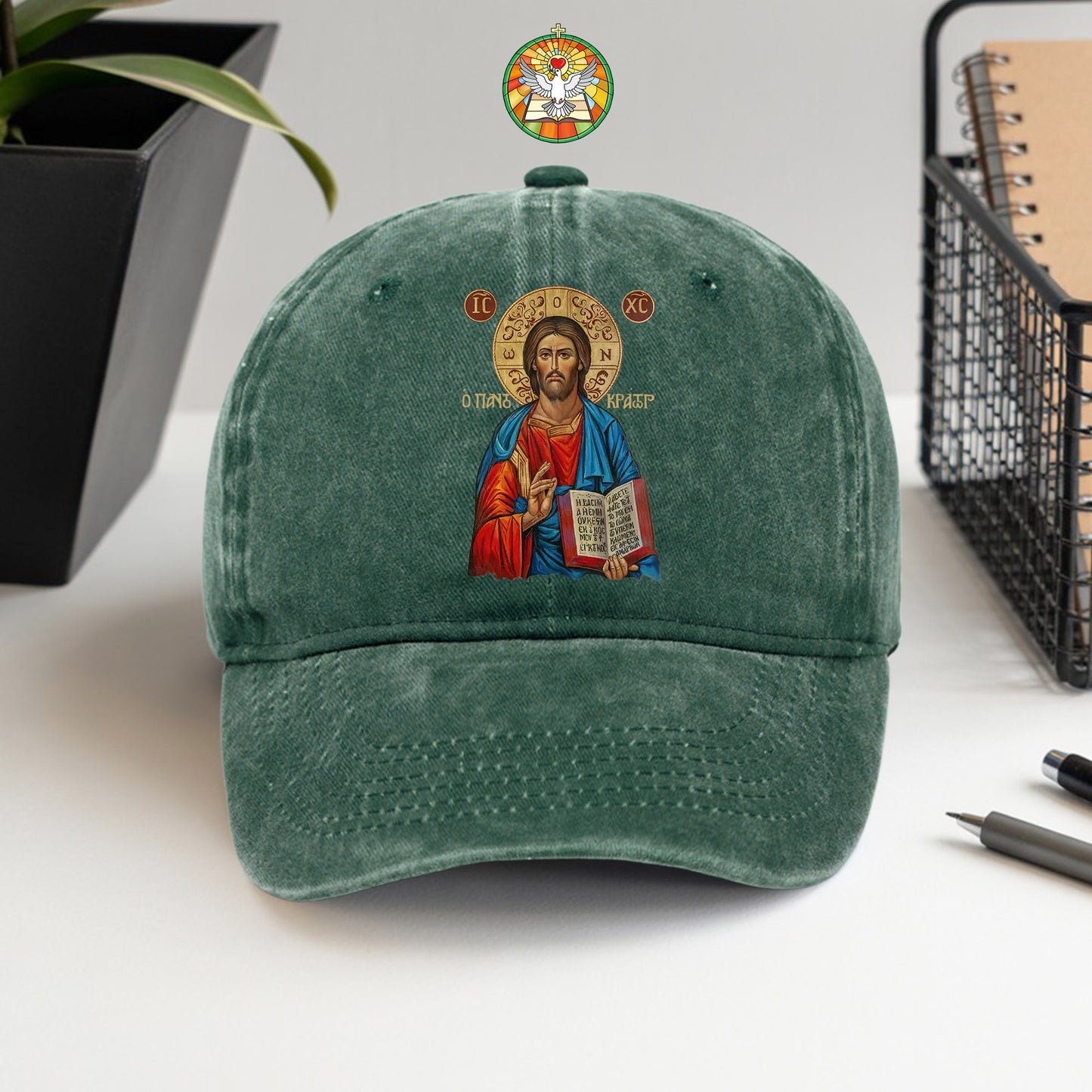 Orthodox Jesus Christ Cyrillic Icon Washed Cap - Russian Slavonic Traditional Sacred Art