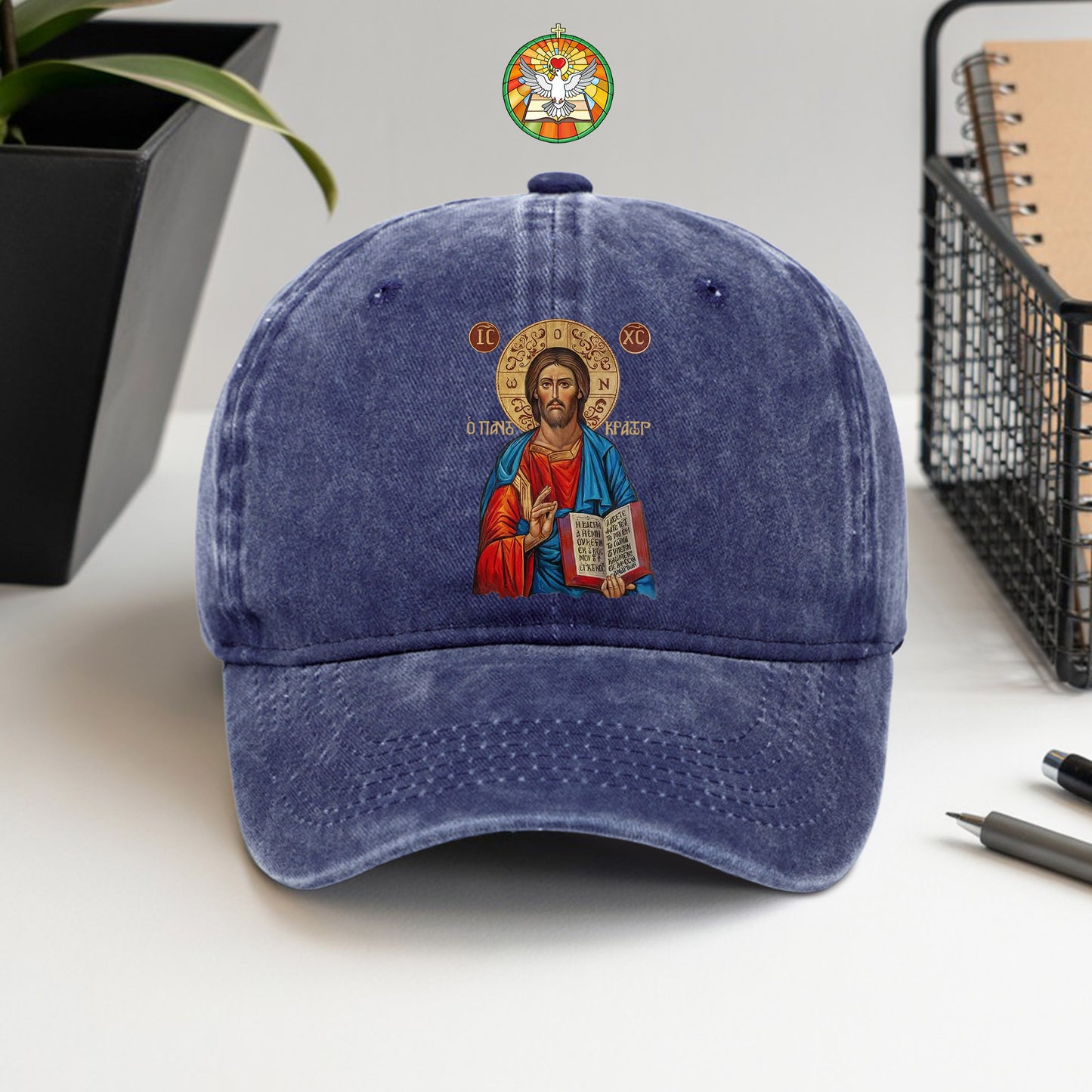 Orthodox Jesus Christ Cyrillic Icon Washed Cap - Russian Slavonic Traditional Sacred Art