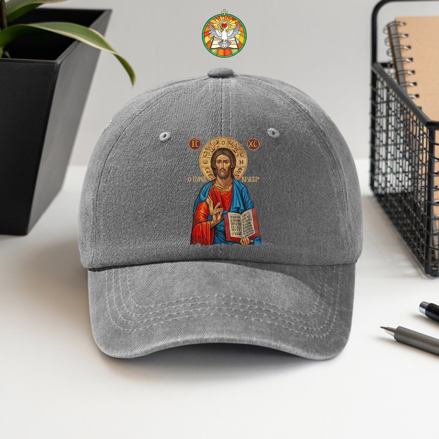 Orthodox Jesus Christ Cyrillic Icon Washed Cap - Russian Slavonic Traditional Sacred Art